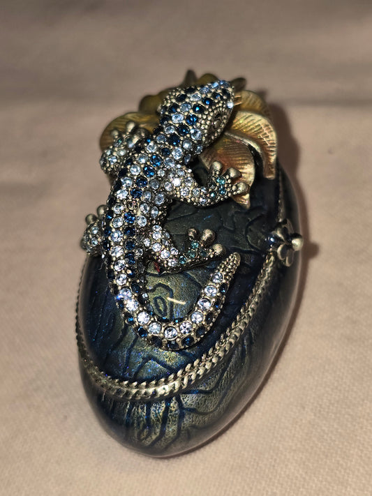 Rucini Swarovski crystal enamel jeweled Lizard trinket box "VINTAGE"