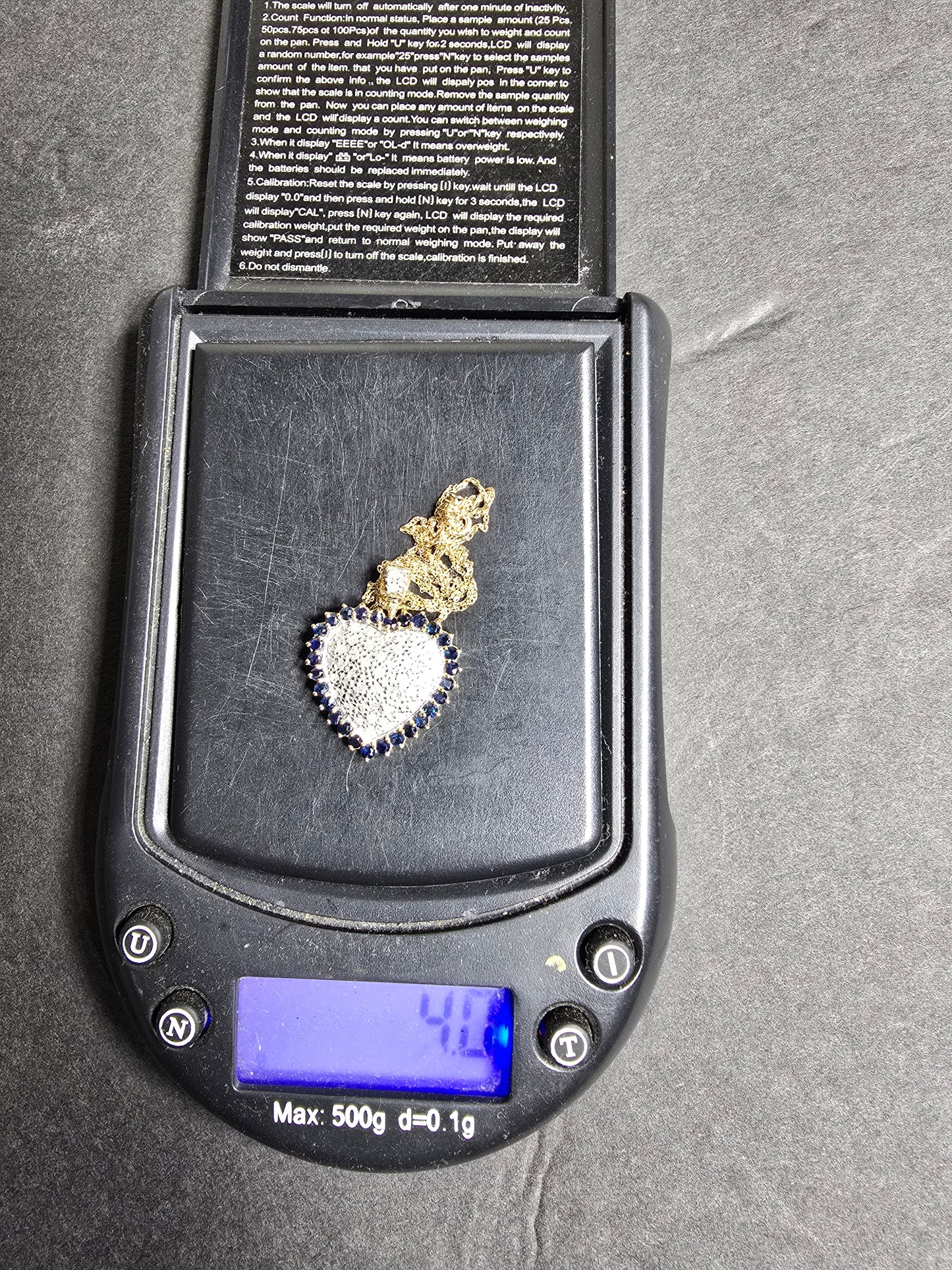 NEW 10k gold sapphire and diamonds hearth shaped necklace pendant in 14k chain NEW