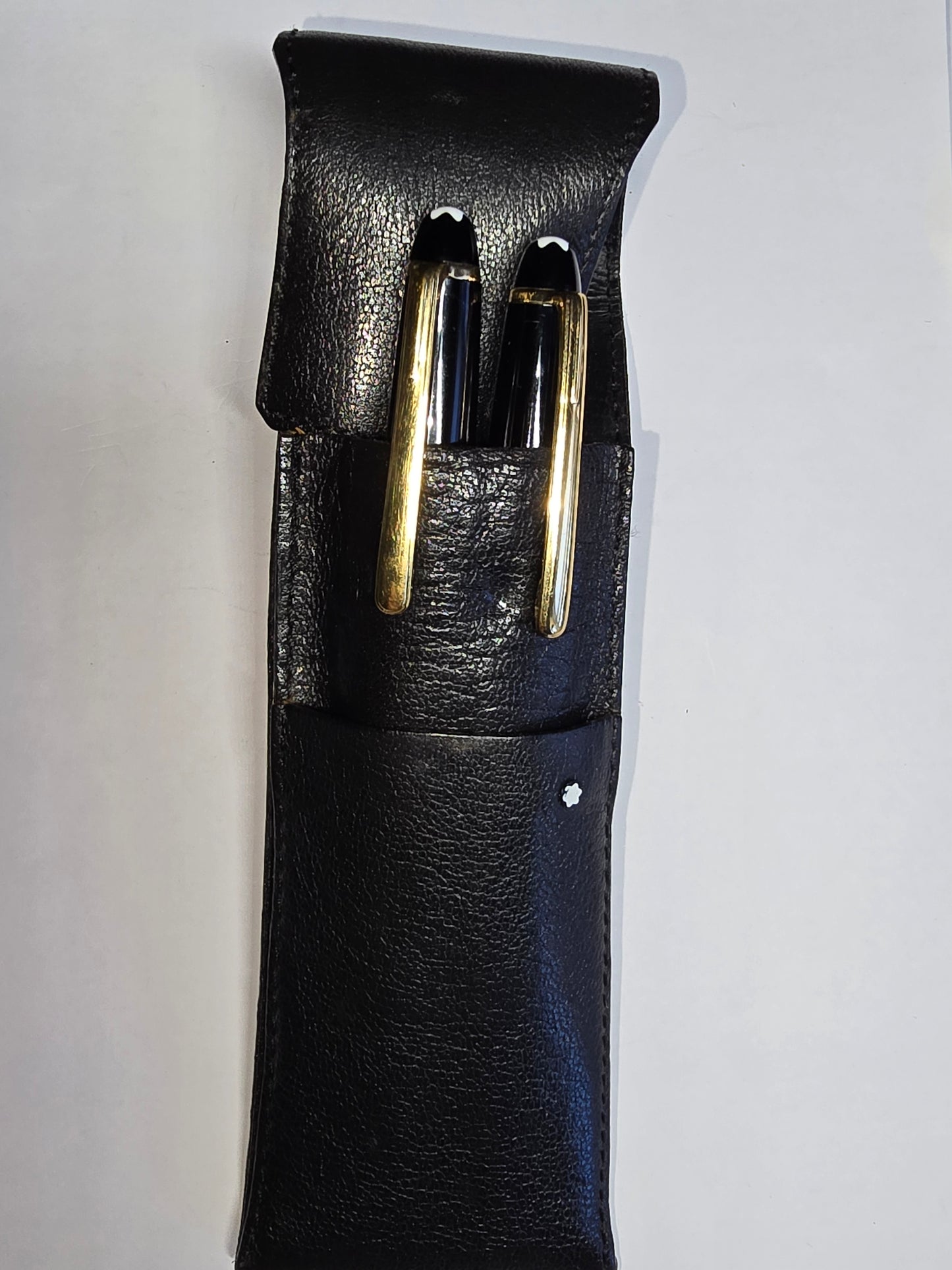 Vintage Montblanc Meisterstuck classique ballpoint pens with a leather pouch 14k