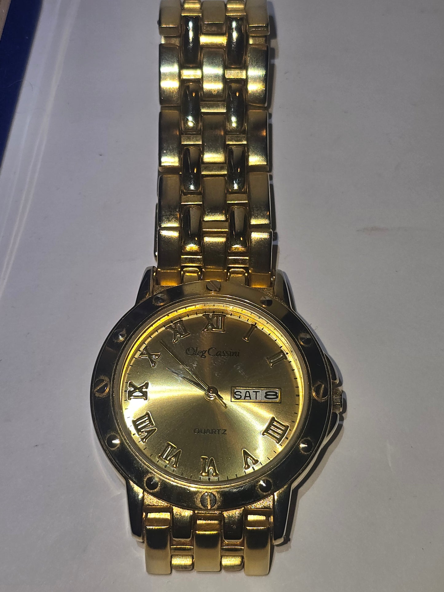 Vintage NOS Oleg Cassini calendar date, men's wristwatch