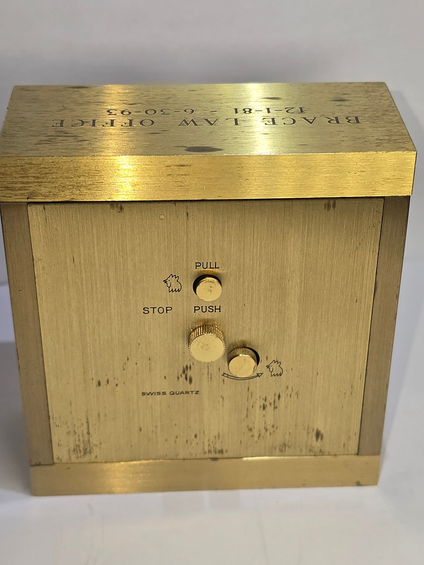 Vintage heavy Tiffany & Co brushed brass square desk clock