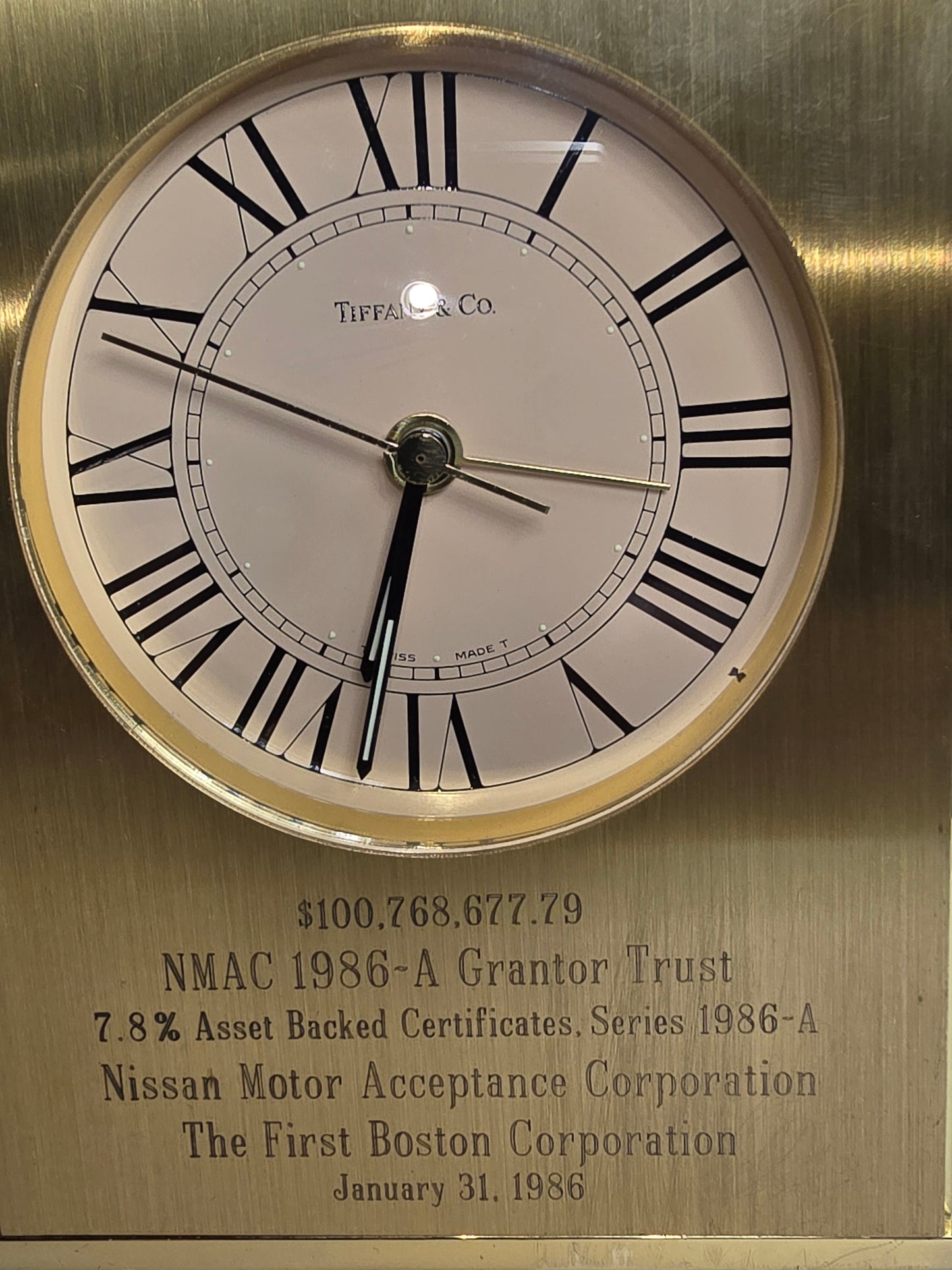 Vintage Heavy Brushed Brass Tiffany & Co Desk Clock