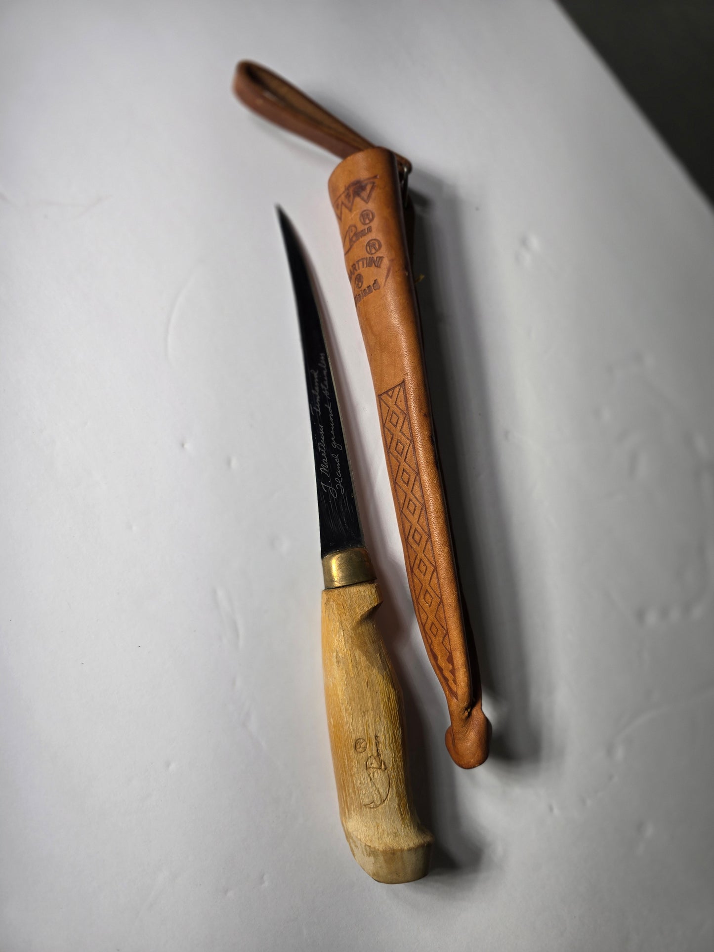 Vintage hand engraved J Marttini Finland with sheath 12"