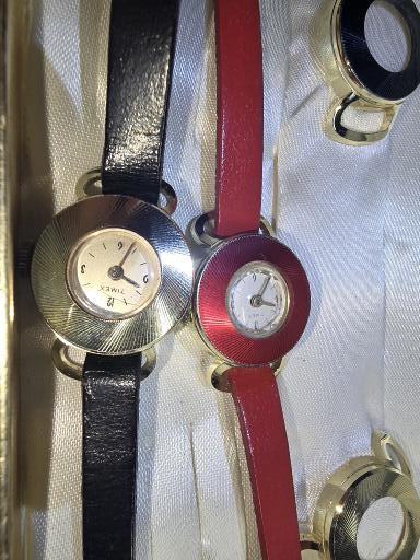 Vintage "rare" Timex Cavatina with box ladies' 2 wristwatches seven leather bands six bezels