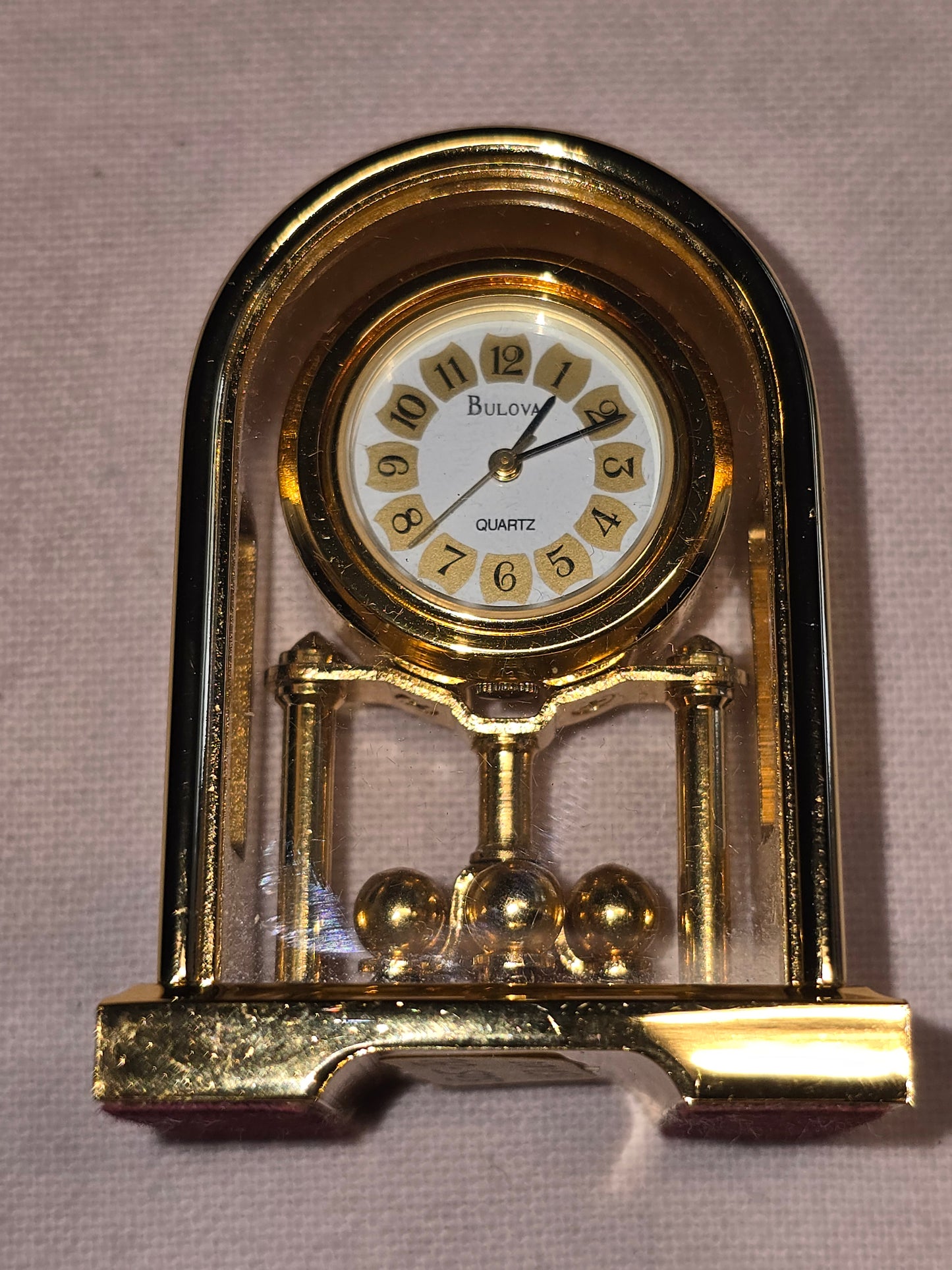 VINTAGE BULOVA JULLIARD MINIATURE BRASS DESK MANTEL CLOCK