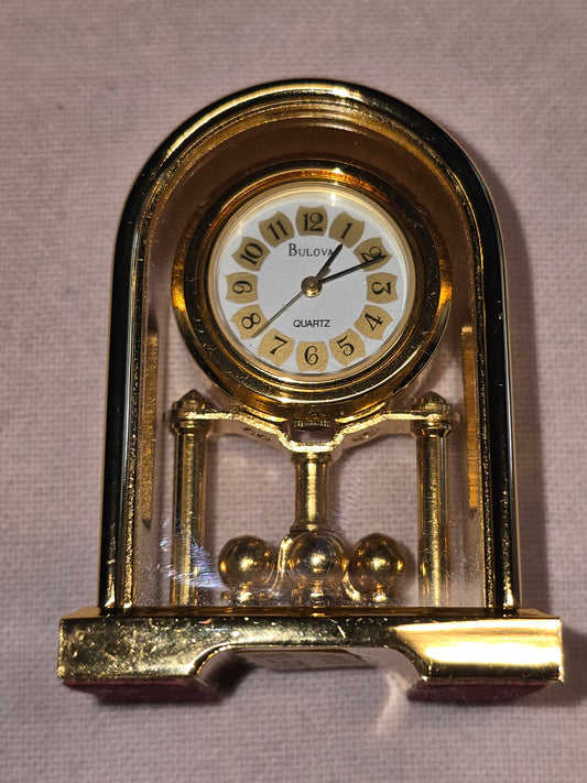 VINTAGE BULOVA JULLIARD MINIATURE BRASS DESK MANTEL CLOCK
