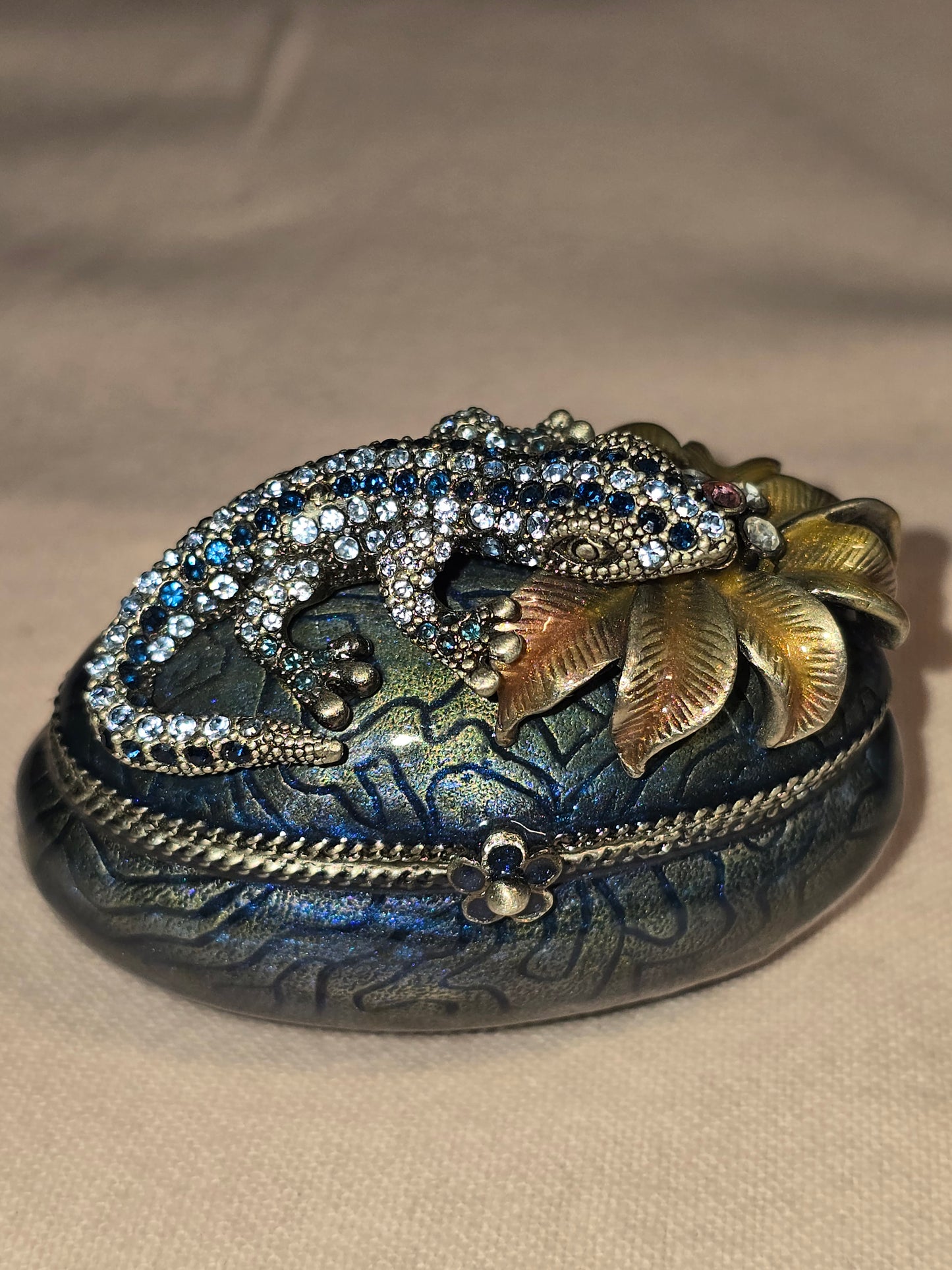 Rucini Swarovski crystal enamel jeweled Lizard trinket box "VINTAGE"
