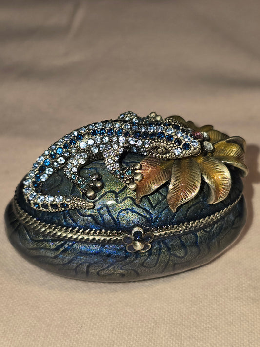 Rucini Swarovski crystal enamel jeweled Lizard trinket box "VINTAGE"