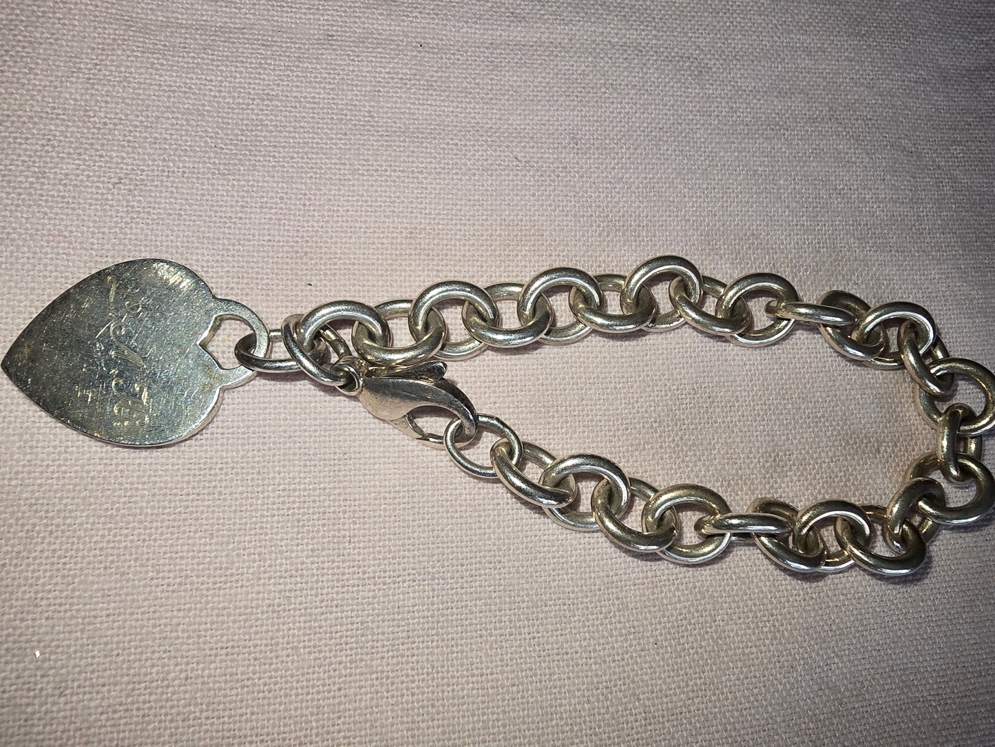 Sterling Silver Tiffany & Co Heart charm link bracelet