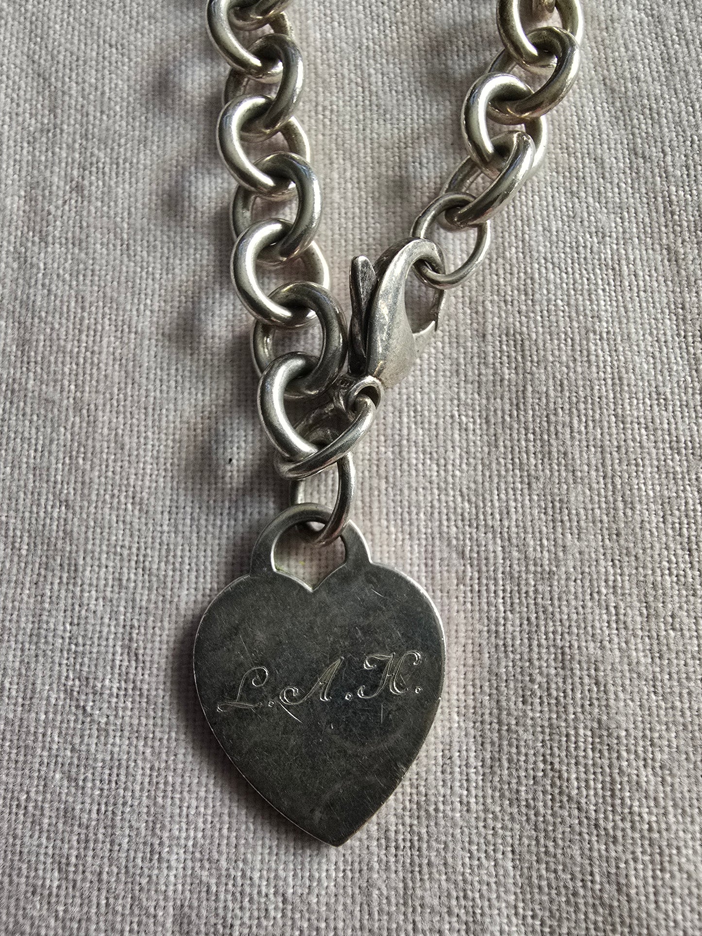 Sterling Silver Tiffany & Co Heart charm link bracelet