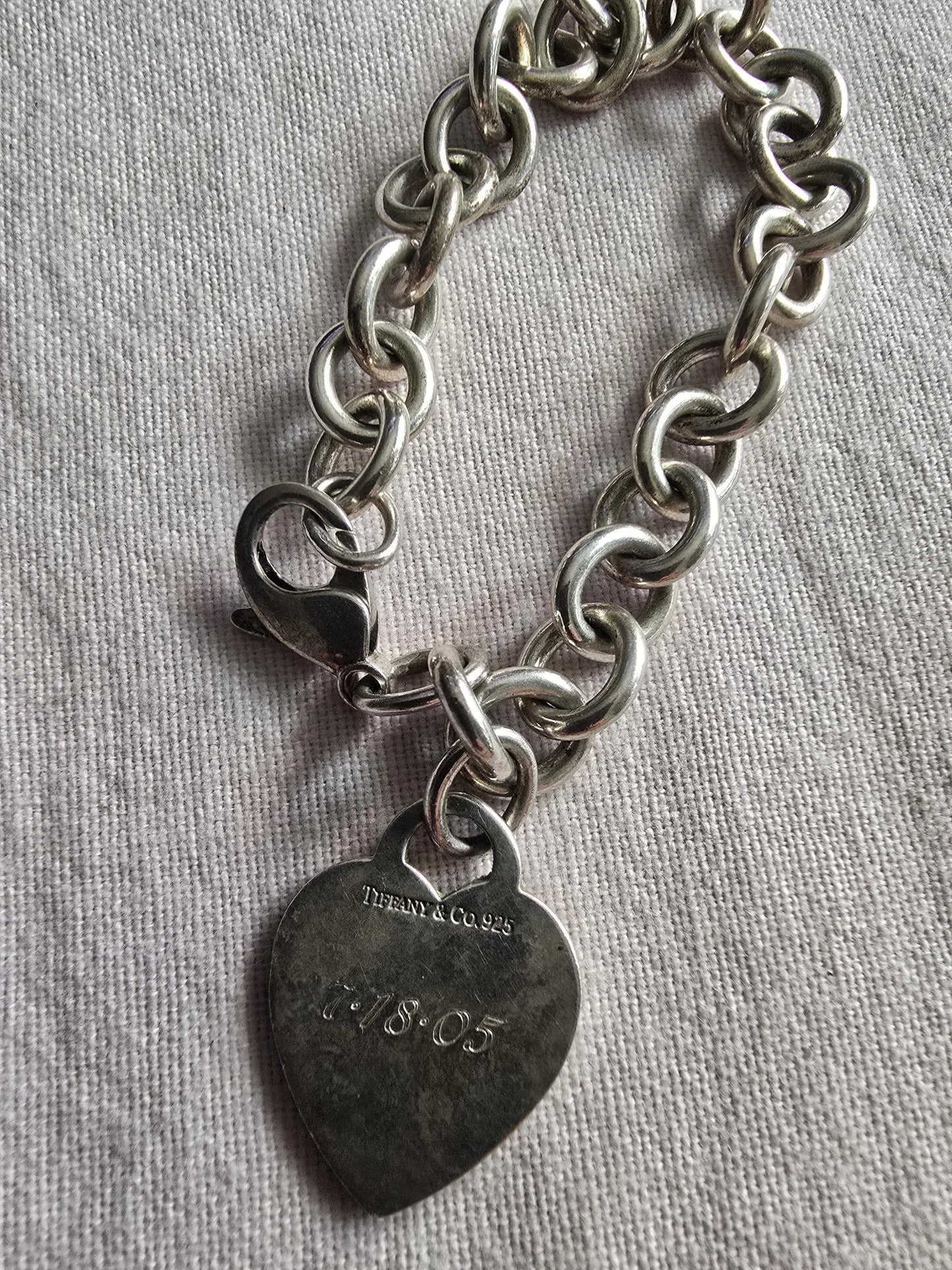 Sterling Silver Tiffany & Co Heart charm link bracelet