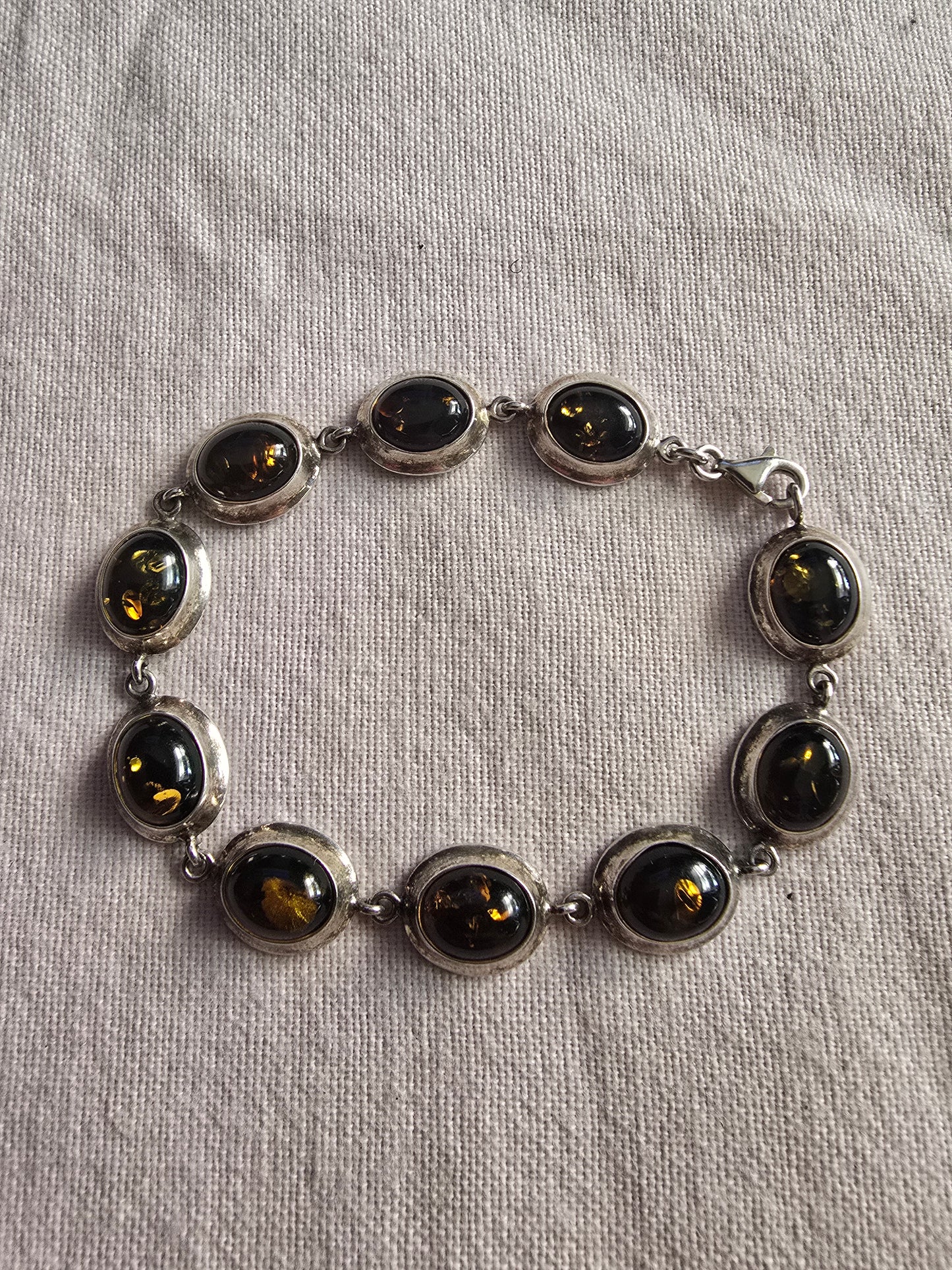Vintage sterling silver with natural Baltic Amber Link Bracelet