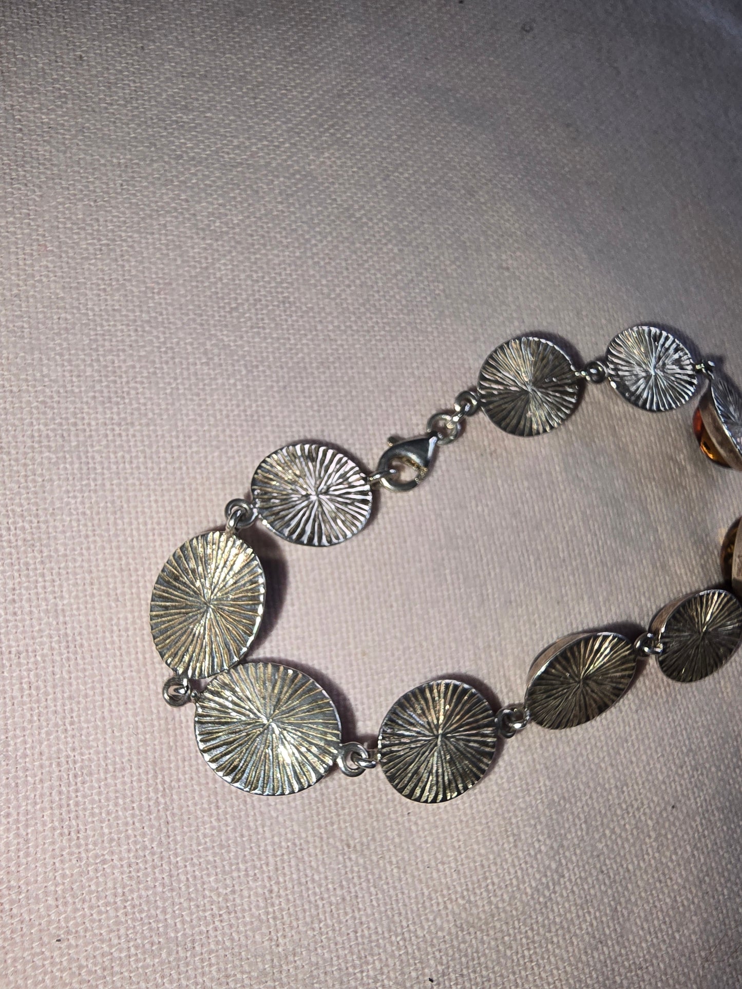 Vintage sterling silver with natural Baltic Amber Link Bracelet