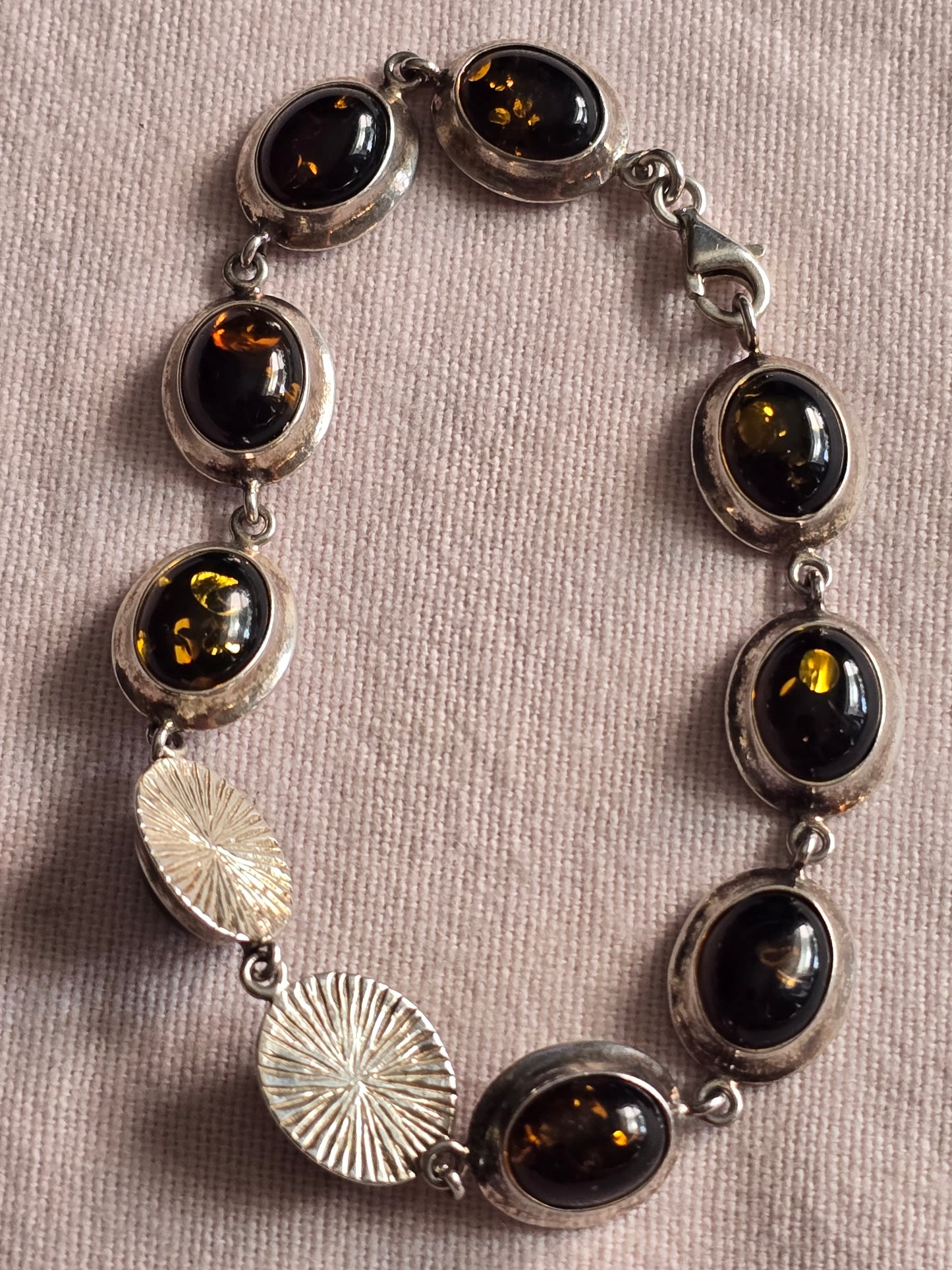 Vintage sterling silver with natural Baltic Amber Link Bracelet
