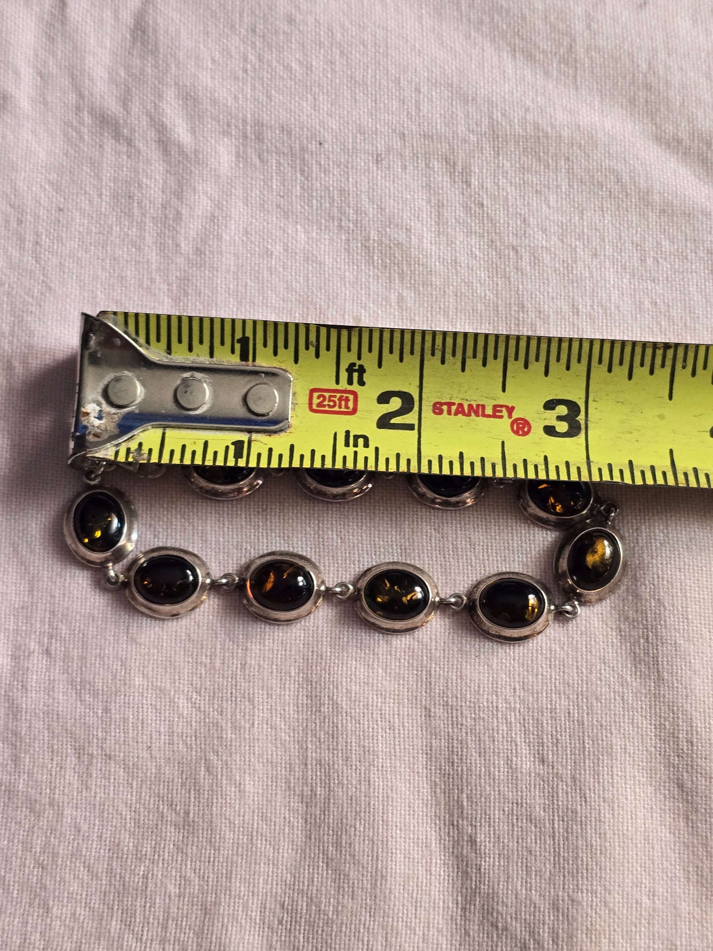 Vintage sterling silver with natural Baltic Amber Link Bracelet
