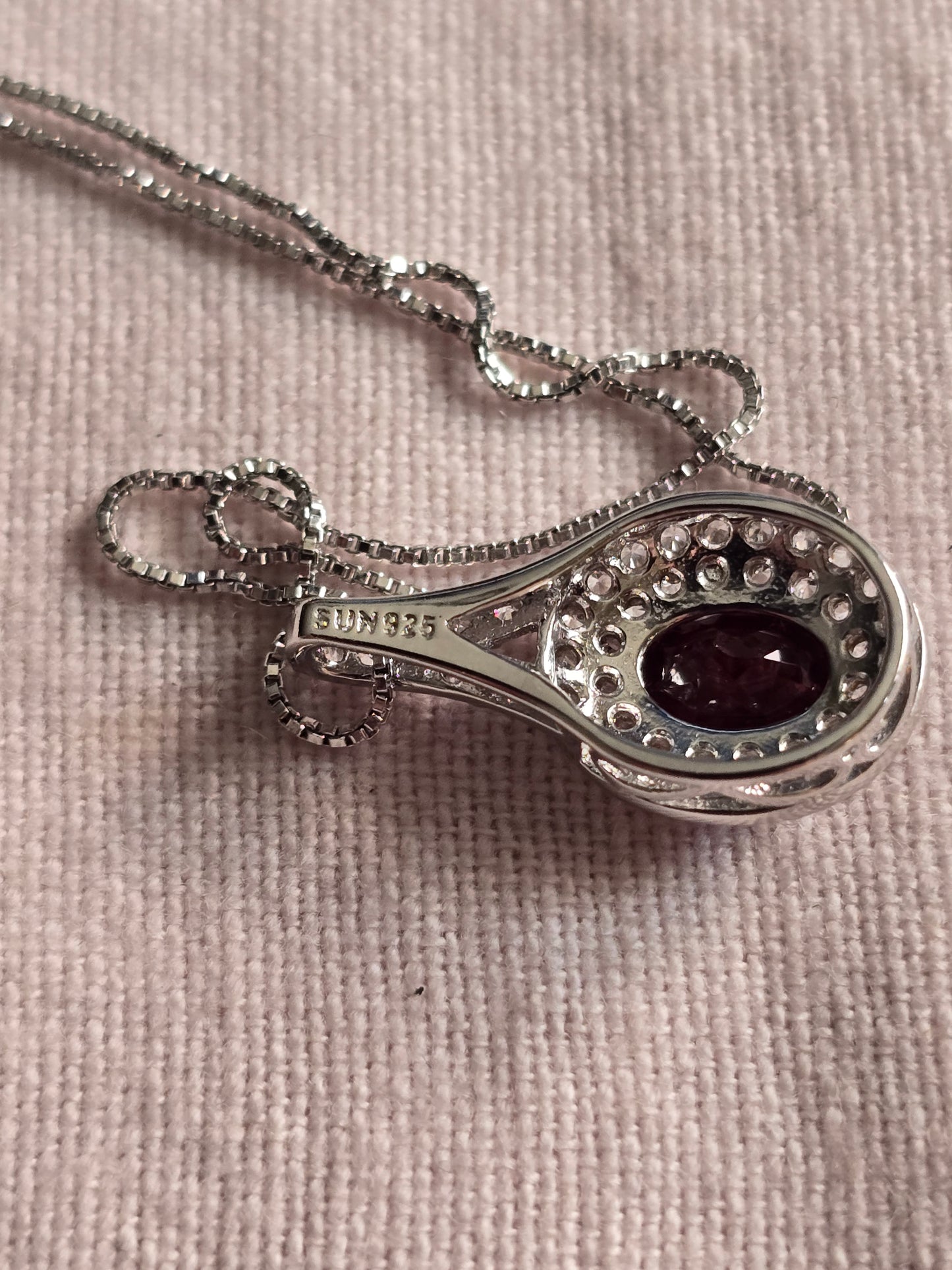 SS Natural Red Garnet, CZ &  lab created wht Sapphire Tennis Bracelet,Ring & Necklace NEW