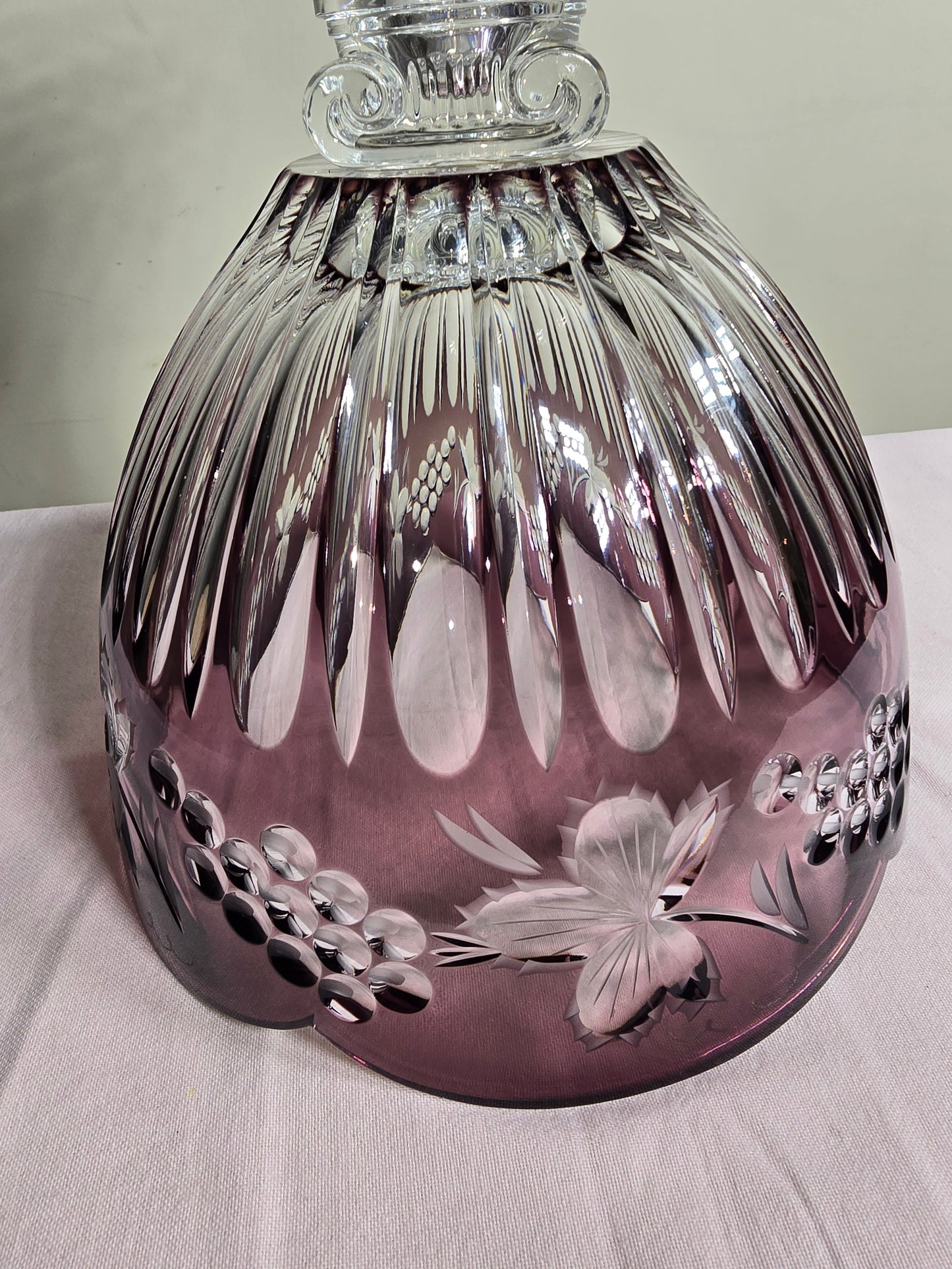 Vintage Bohemian Hand Cut to Clear Amethyst Crystal Pedestal Bowl