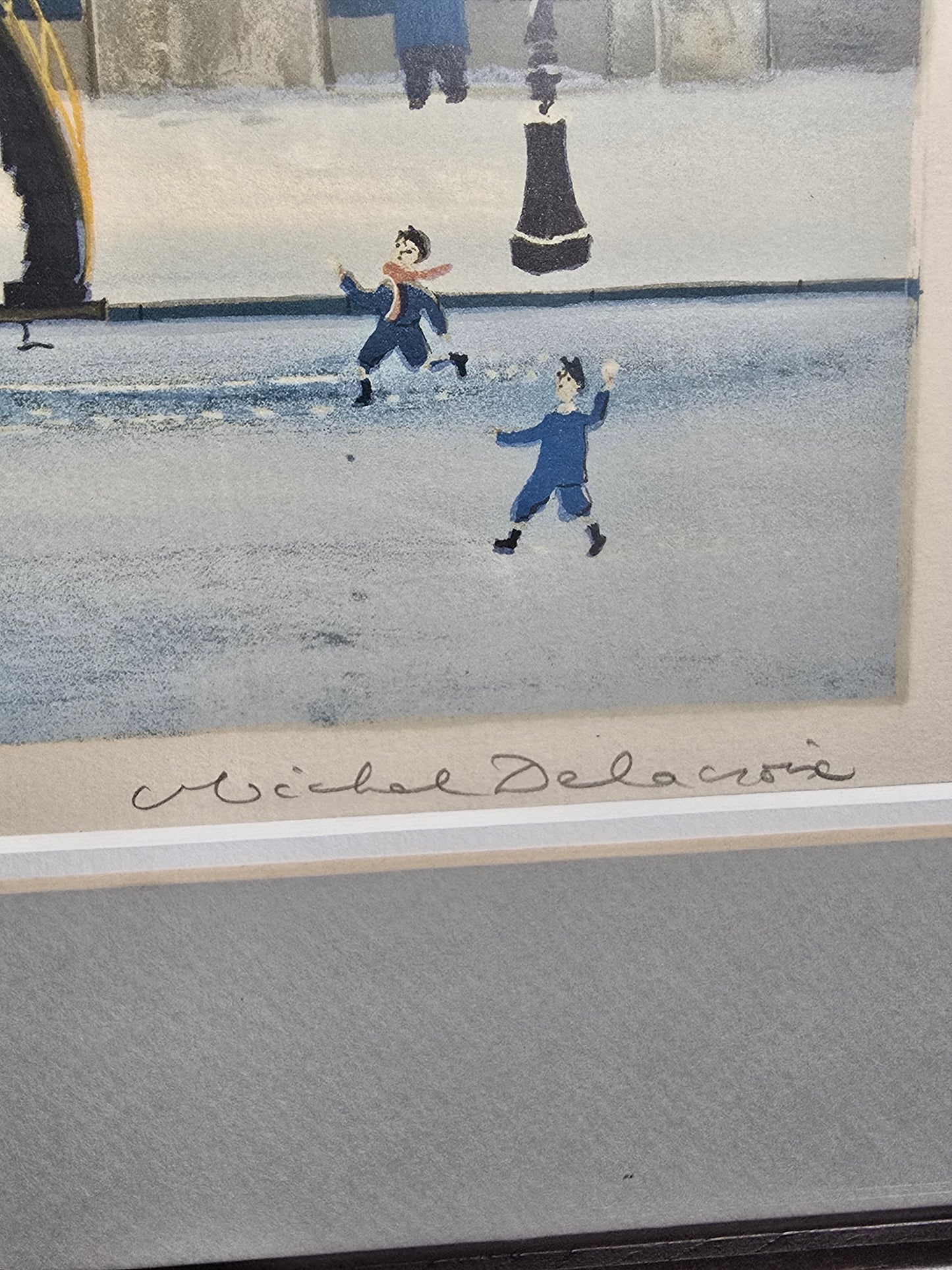 Vintage Michael Delacroix signed lithograph winter in Paris