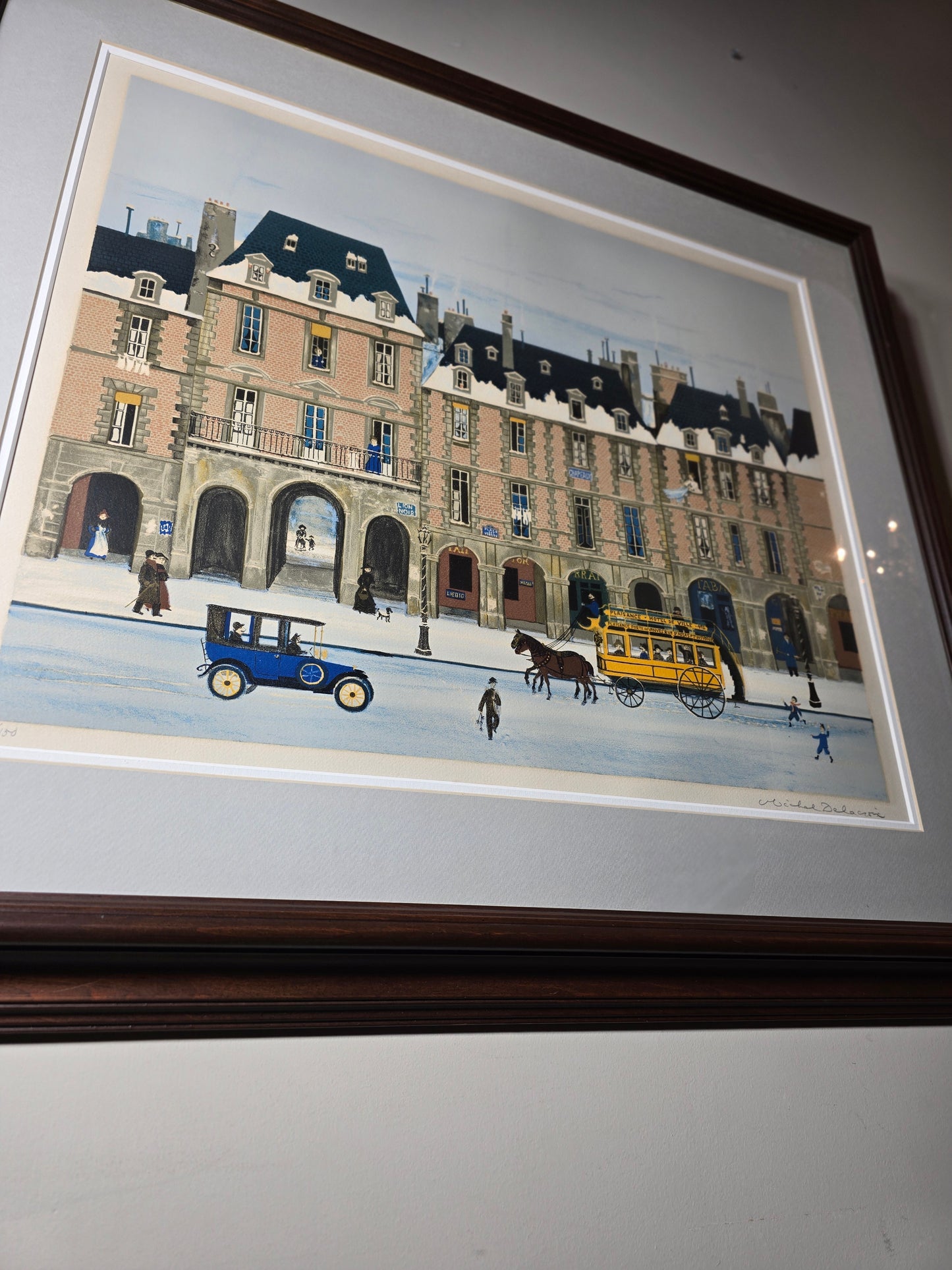 Vintage Michael Delacroix signed lithograph winter in Paris