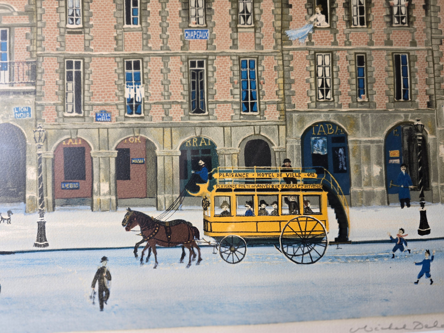 Vintage Michael Delacroix signed lithograph winter in Paris