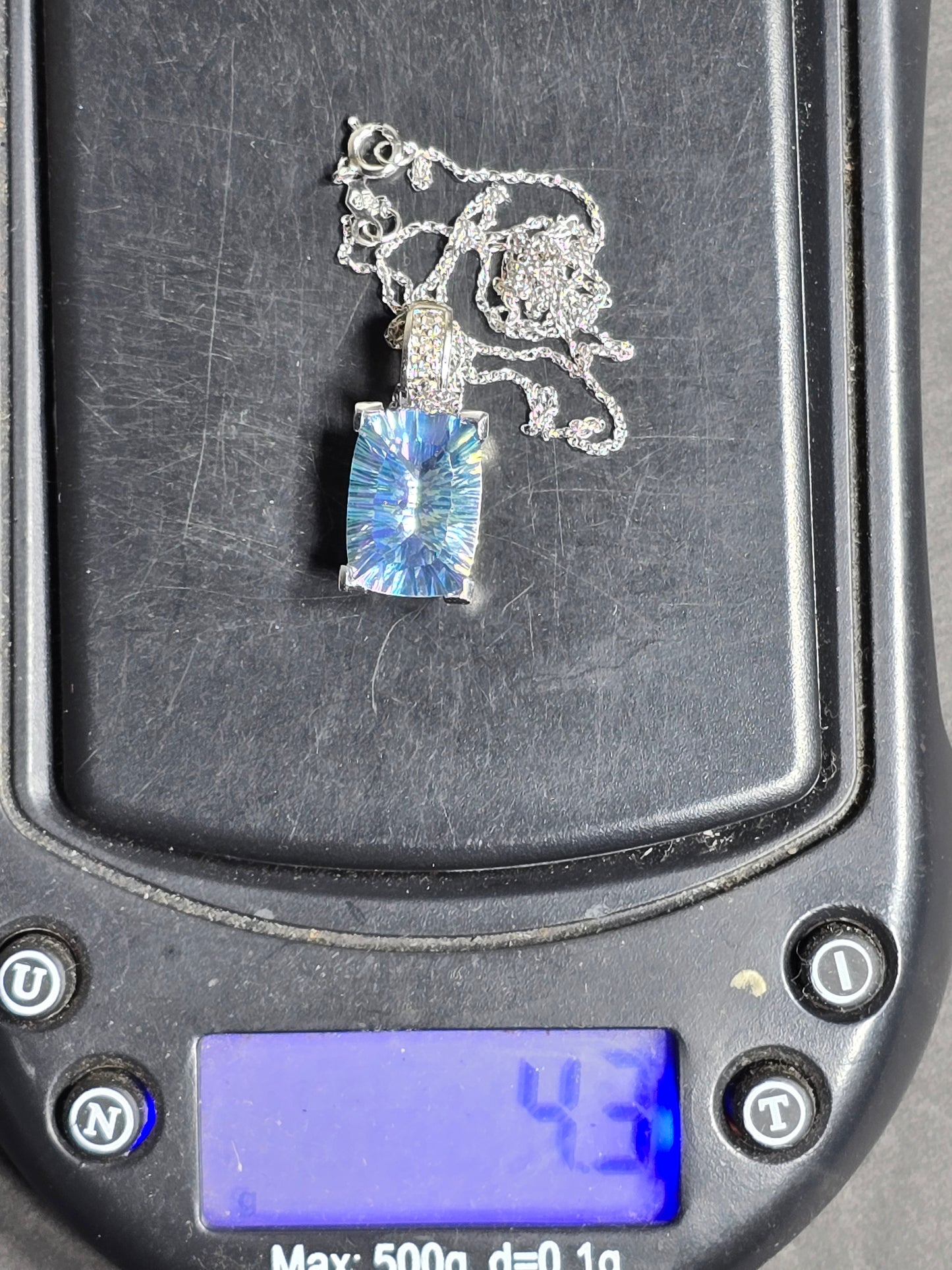 NEW 10K White Gold and diamonds Mystic Rainbow Topaz Necklace Pendant with 14k chain