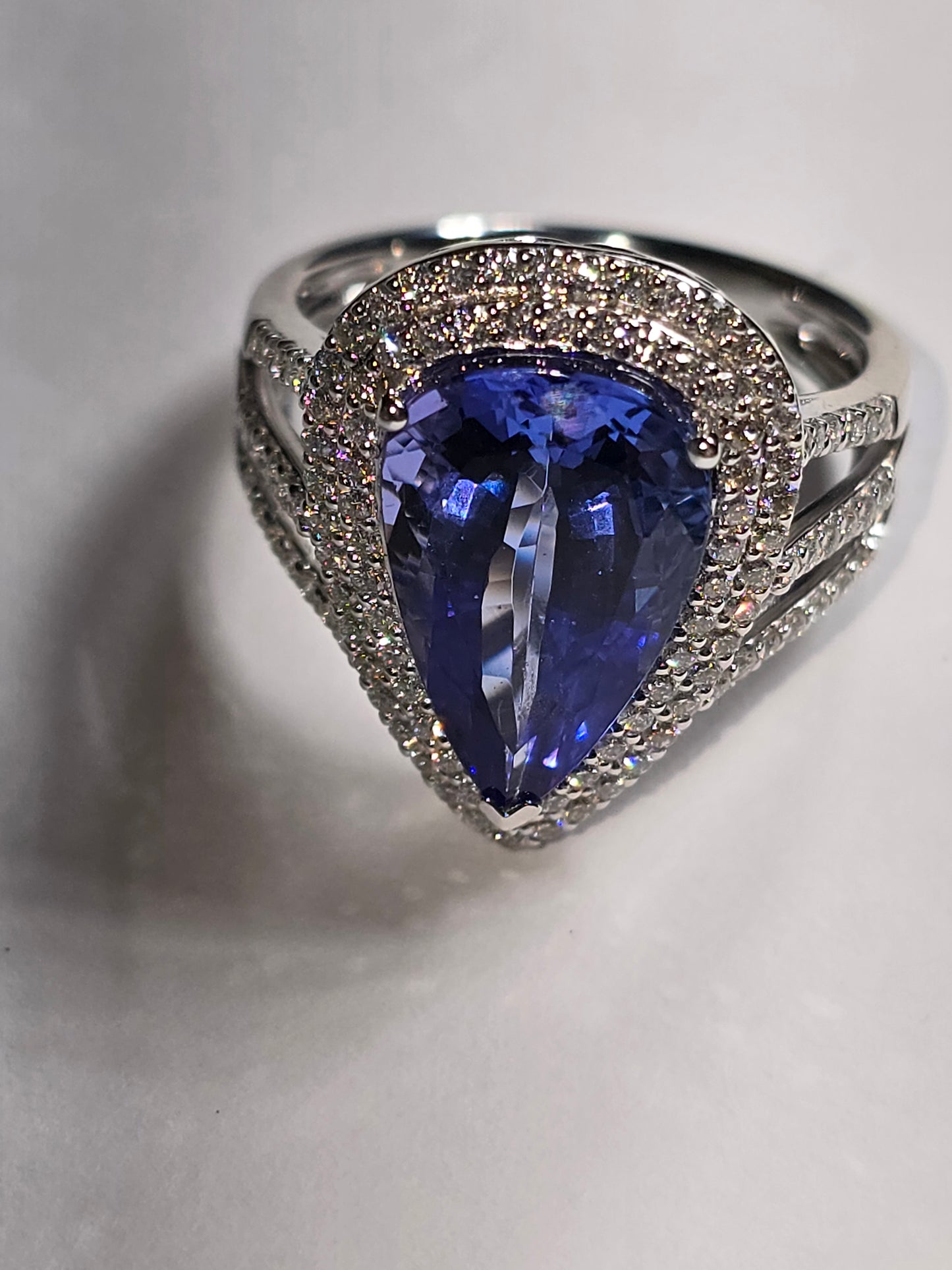 New Platinum pearl shaped Tanzanite and Diamond ring 4.37cts