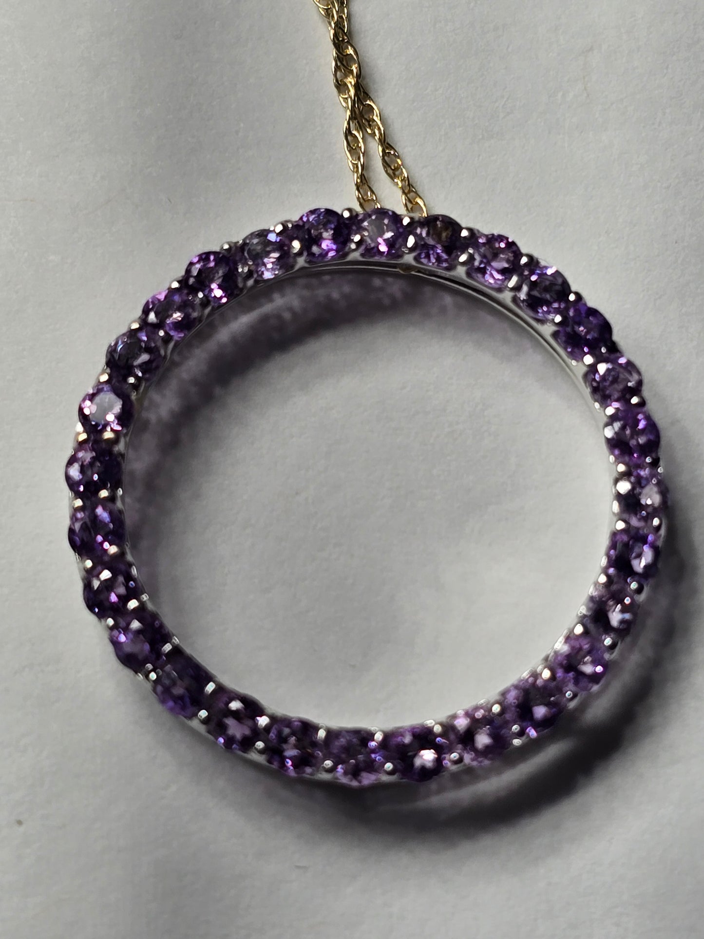 NEW 10k open circle pendant amethyst necklace 14k chain