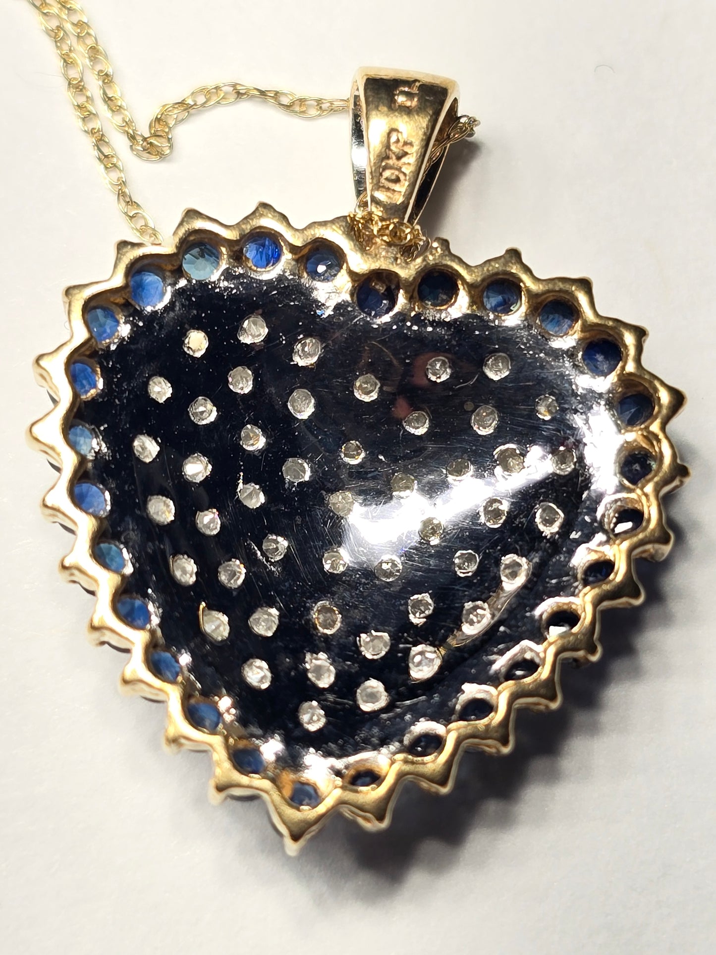 NEW 10k gold sapphire and diamonds hearth shaped necklace pendant in 14k chain NEW