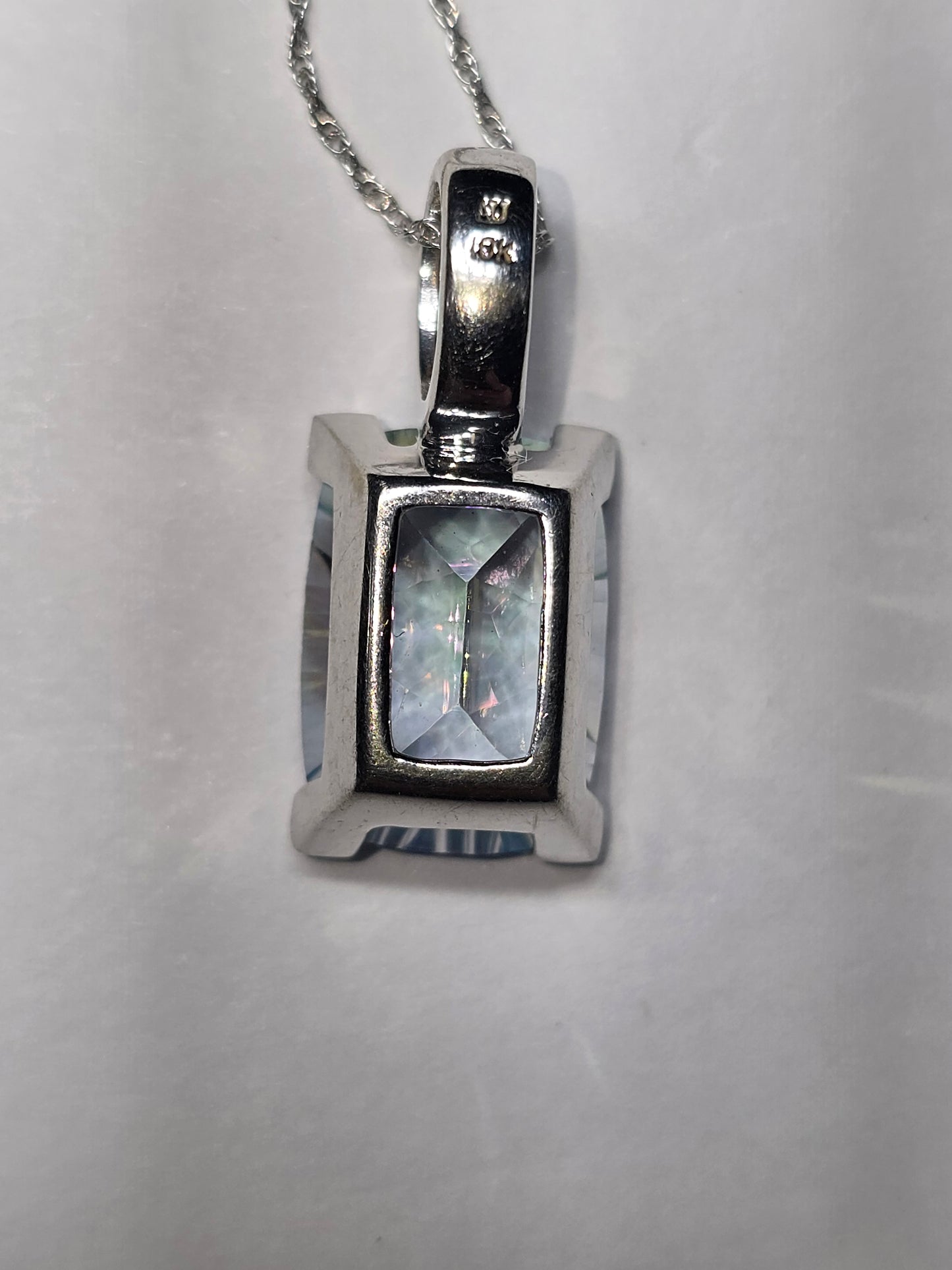 NEW 10K White Gold and diamonds Mystic Rainbow Topaz Necklace Pendant with 14k chain