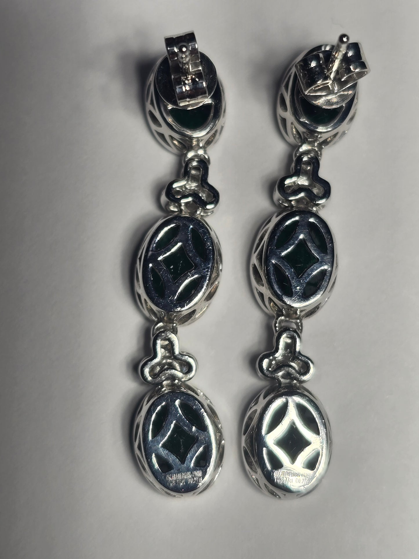 NEW 6.77 carats, Platinum drop earrings with oval cut Emeralds Beryl and round brilliant diamonds