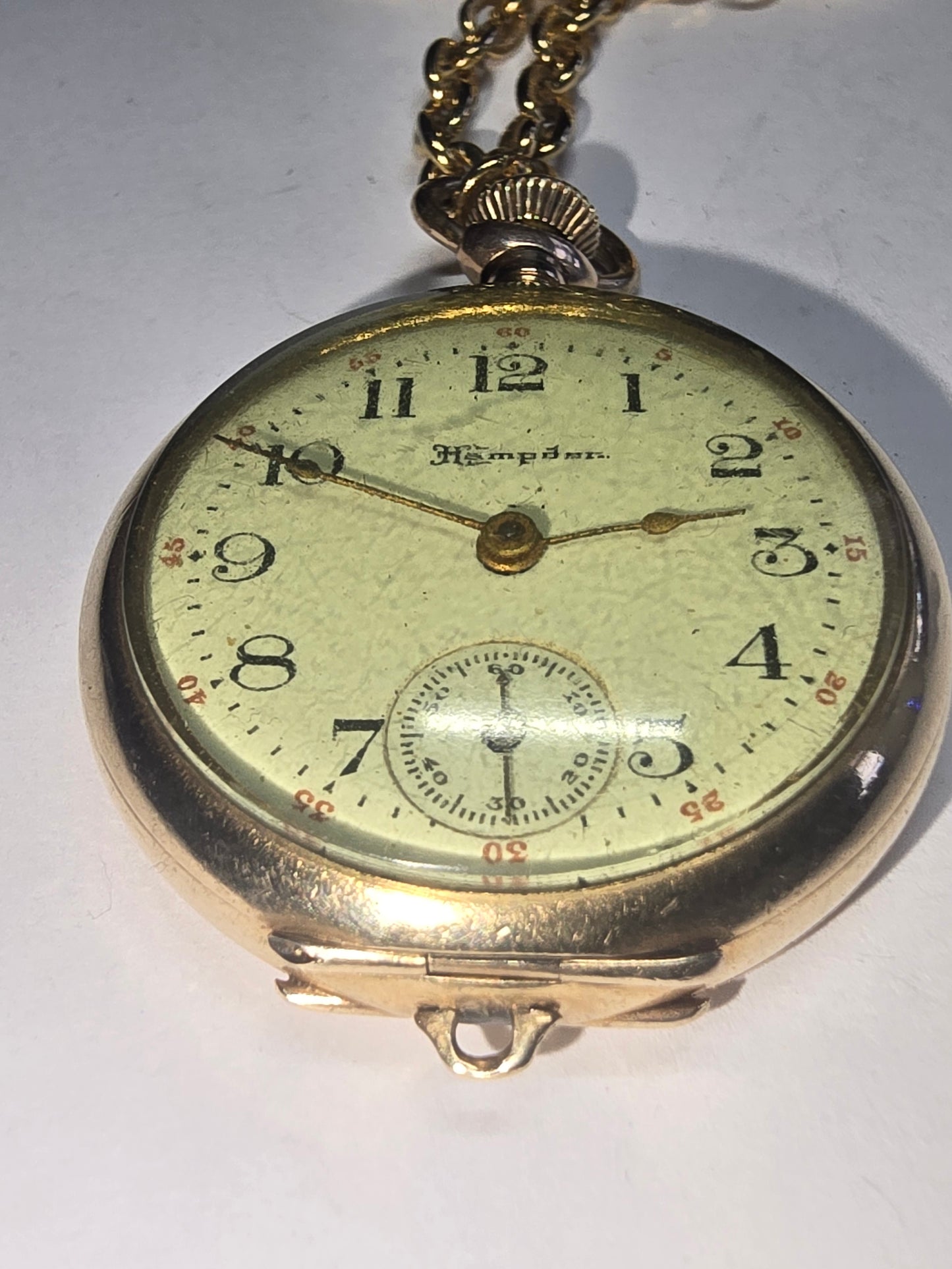 Antique (circa 1911) Hampdem gf pendant, rare champagne dial