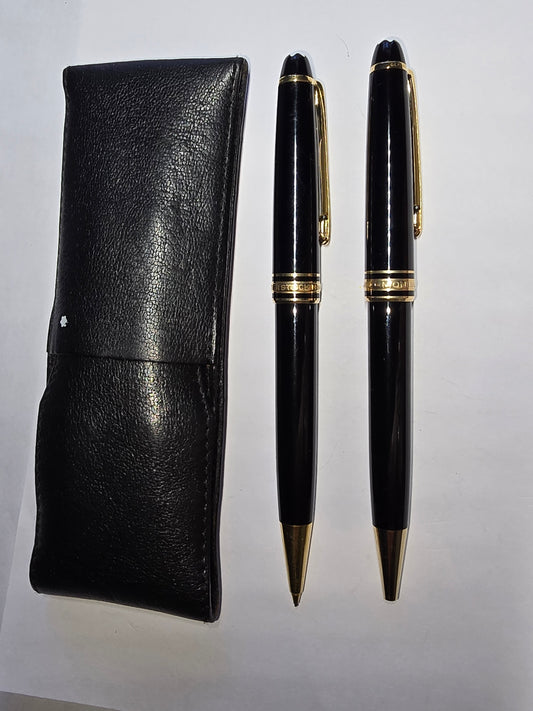 Vintage Montblanc Meisterstuck classique ballpoint pens with a leather pouch 14k