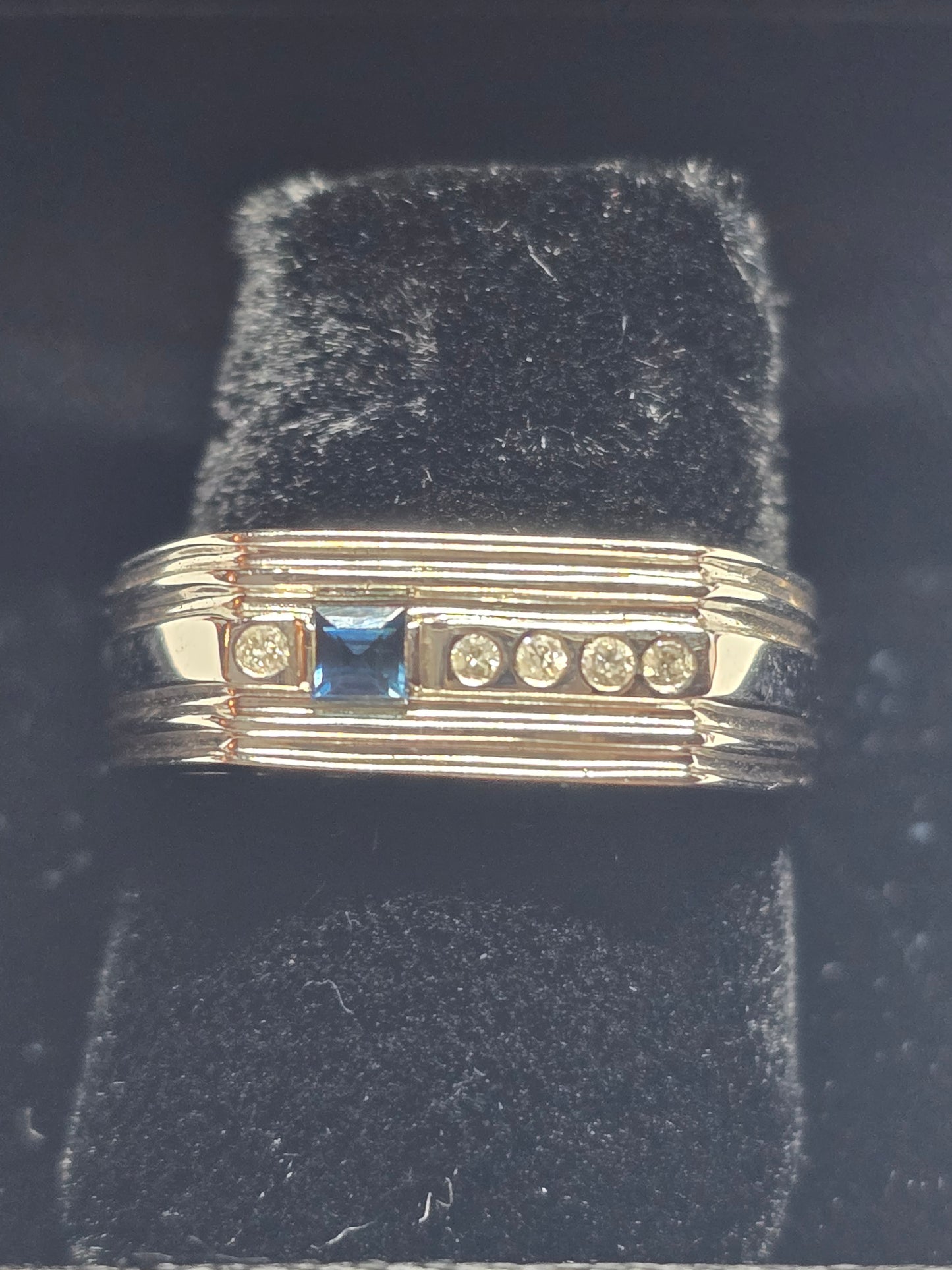 NEW 14k white gold diamonds and sapphire men ring