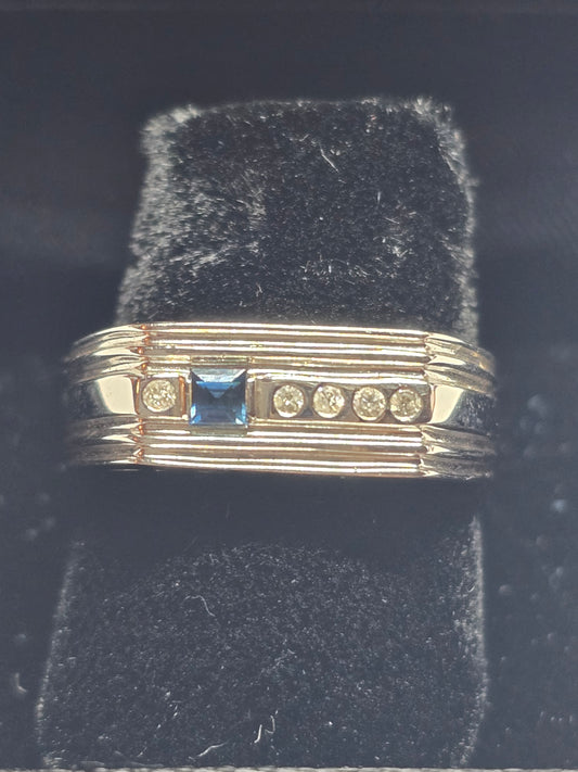 NEW 14k white gold diamonds and sapphire men ring