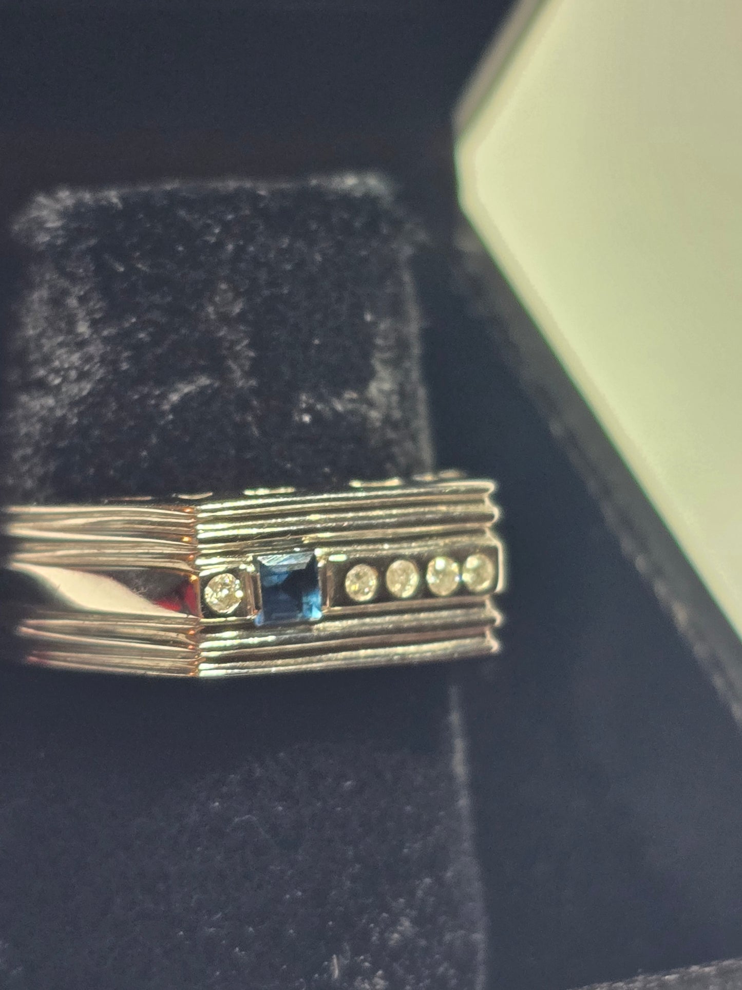 NEW 14k white gold diamonds and sapphire men ring