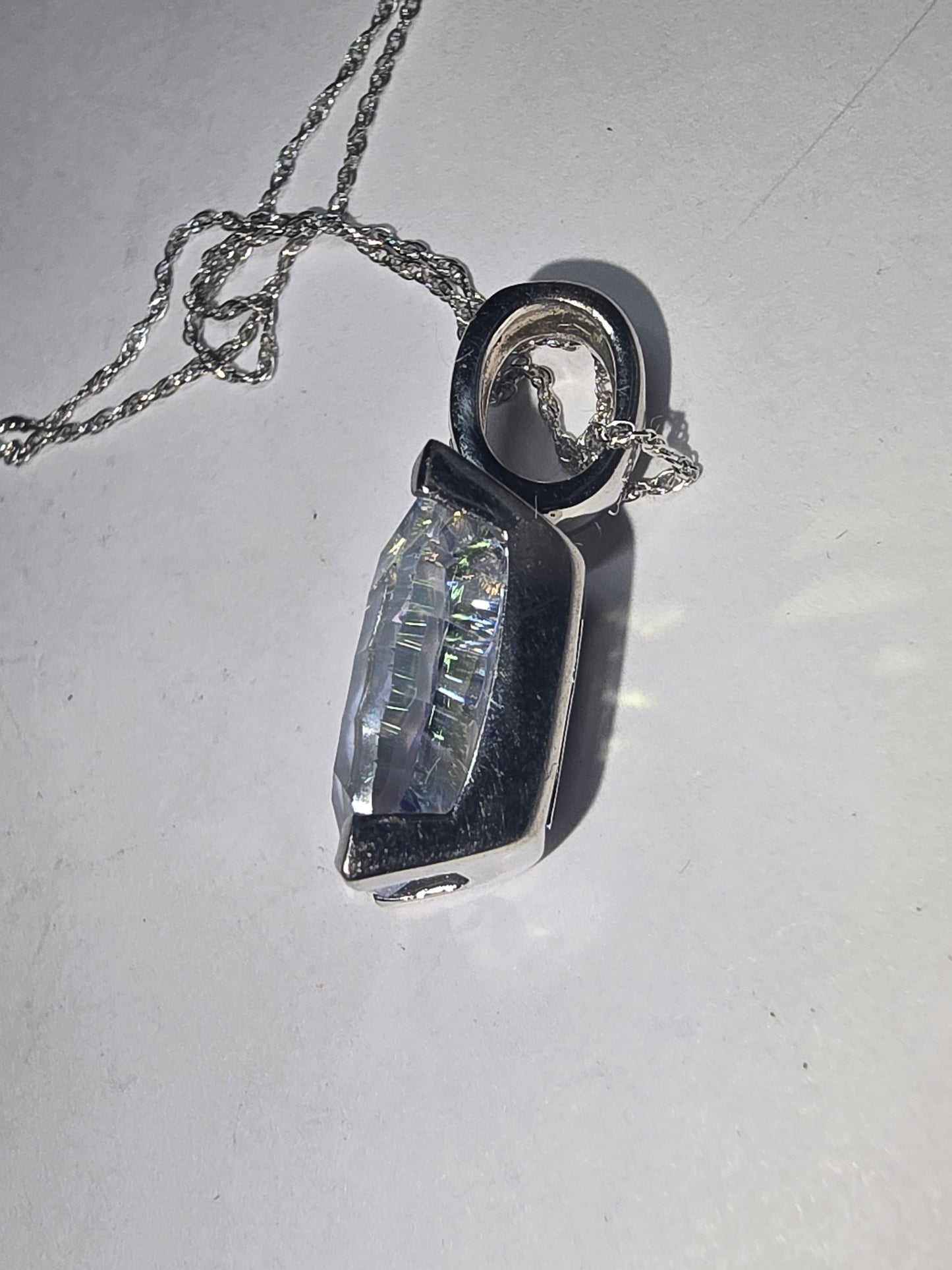 NEW 10K White Gold and diamonds Mystic Rainbow Topaz Necklace Pendant with 14k chain