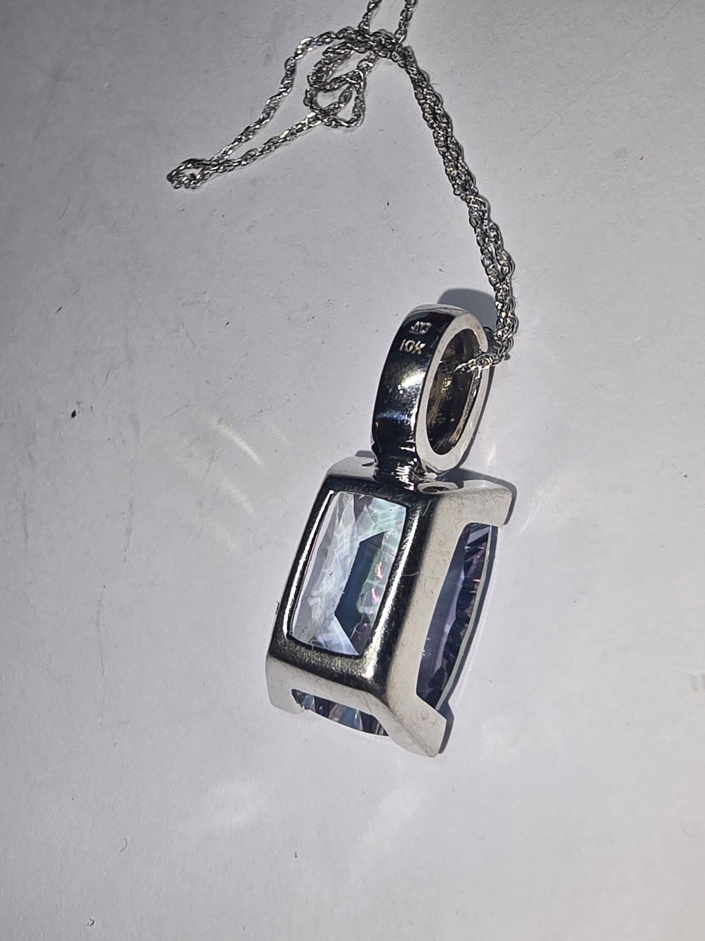 NEW 10K White Gold and diamonds Mystic Rainbow Topaz Necklace Pendant with 14k chain