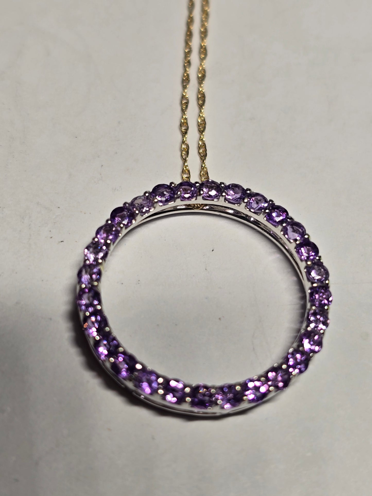 NEW 10k open circle pendant amethyst necklace 14k chain