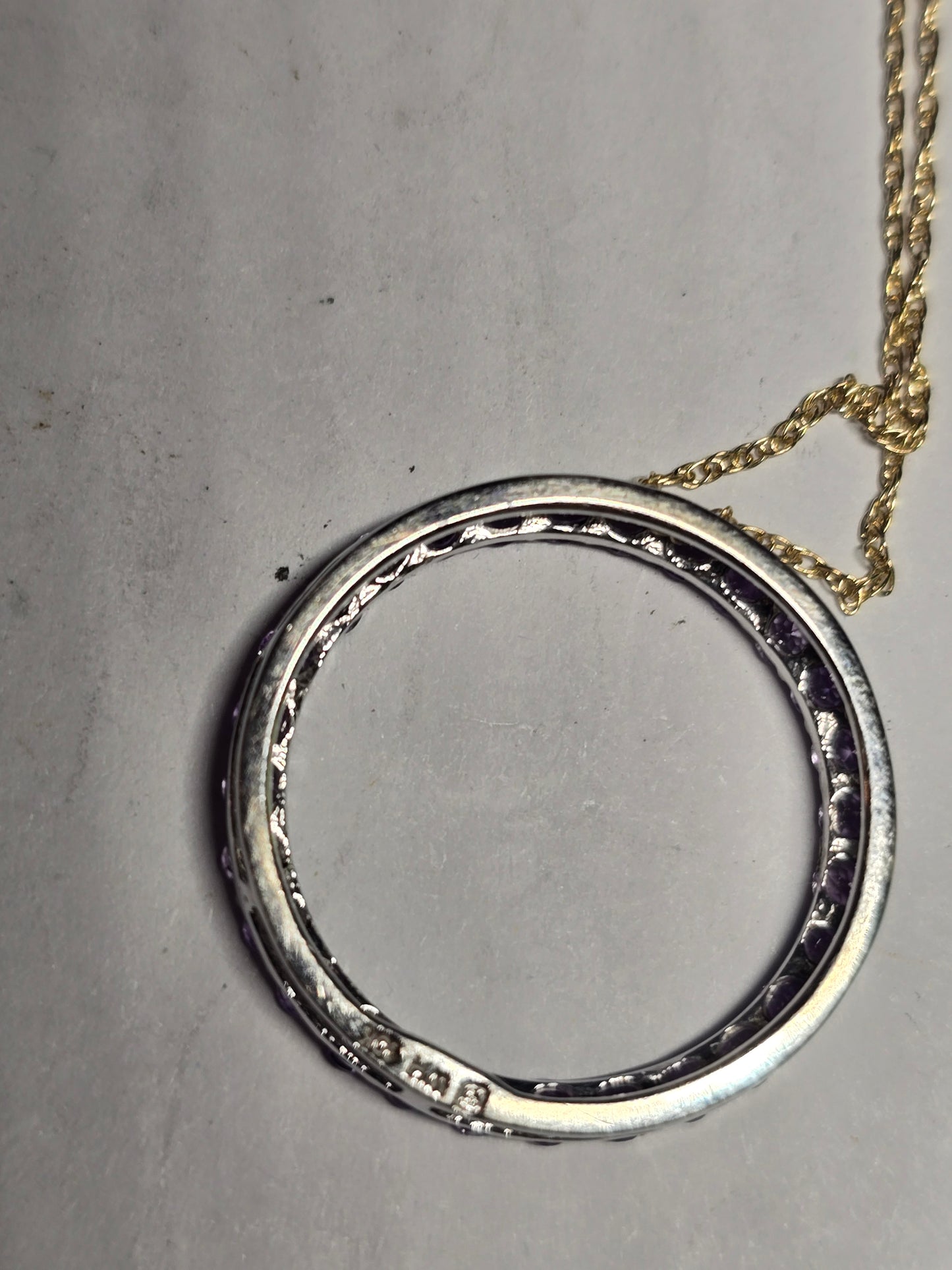 NEW 10k open circle pendant amethyst necklace 14k chain