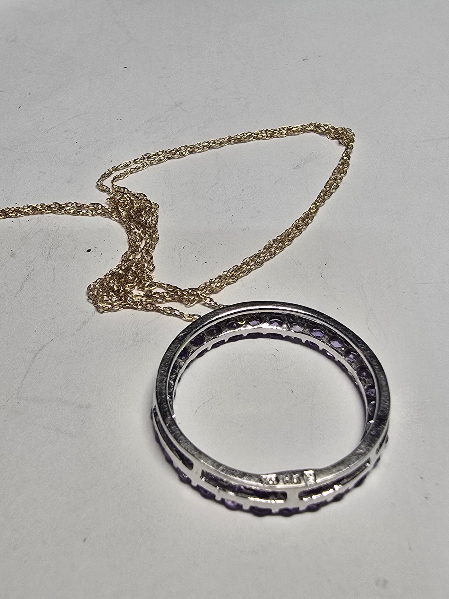 NEW 10k open circle pendant amethyst necklace 14k chain