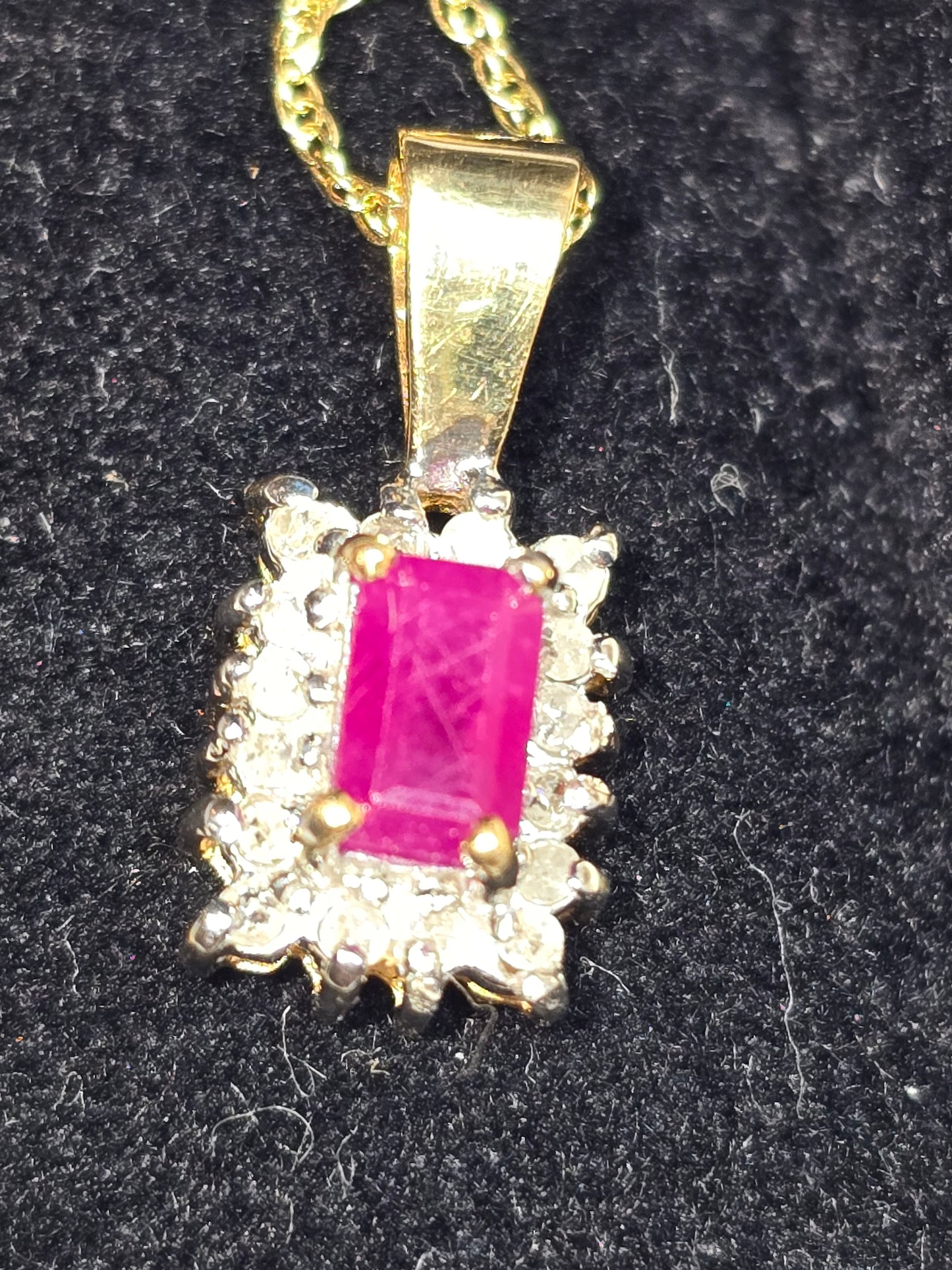 New Ruby and Diamonds 14k pendant necklace