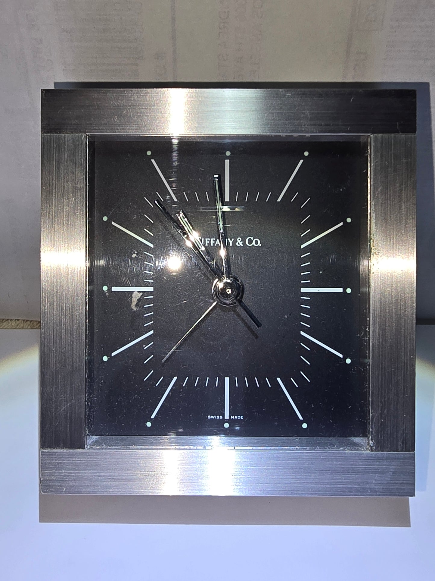 Tiffany and co. Palladium square alarm clock.
