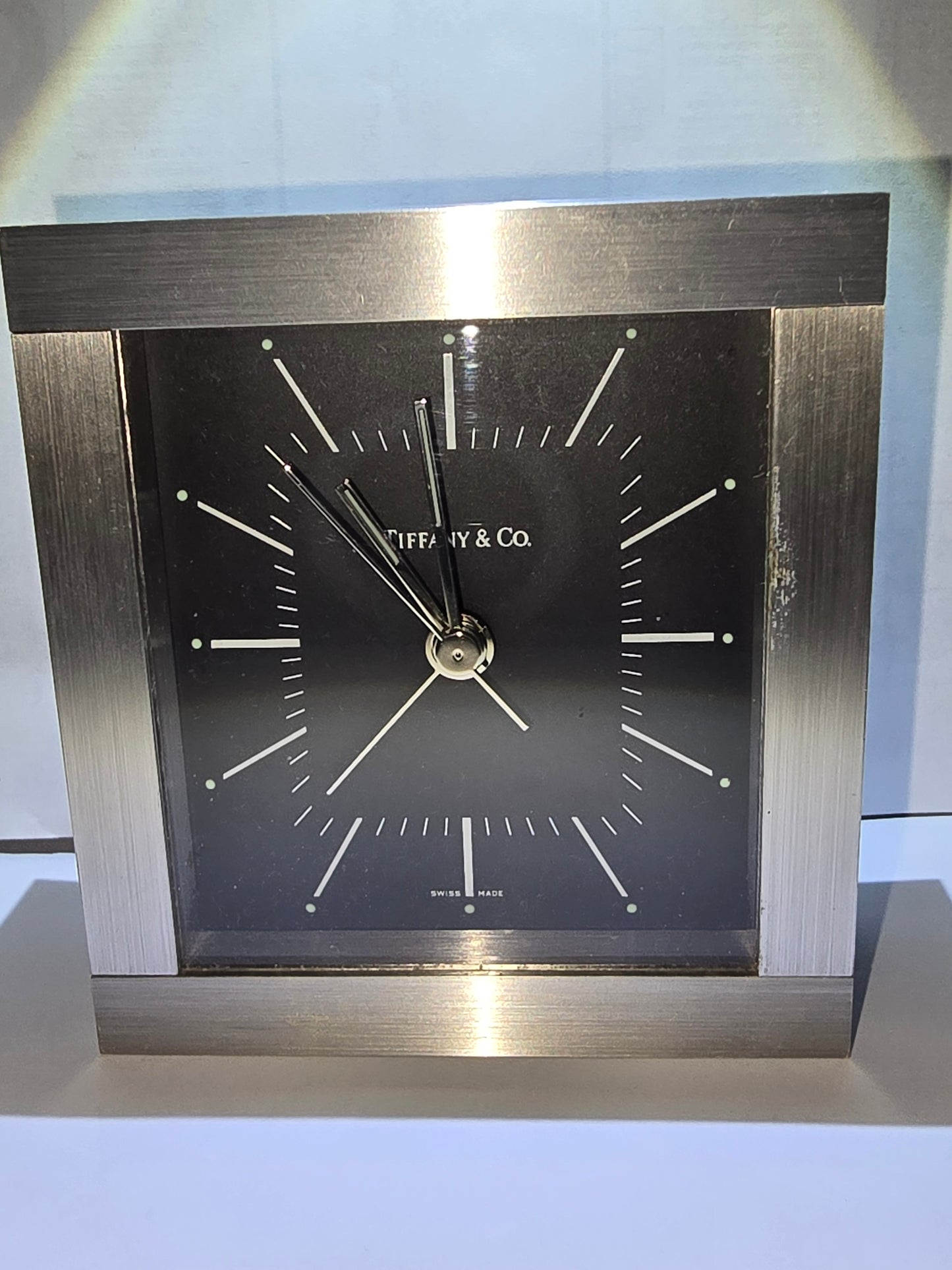 Tiffany and co. Palladium square alarm clock.