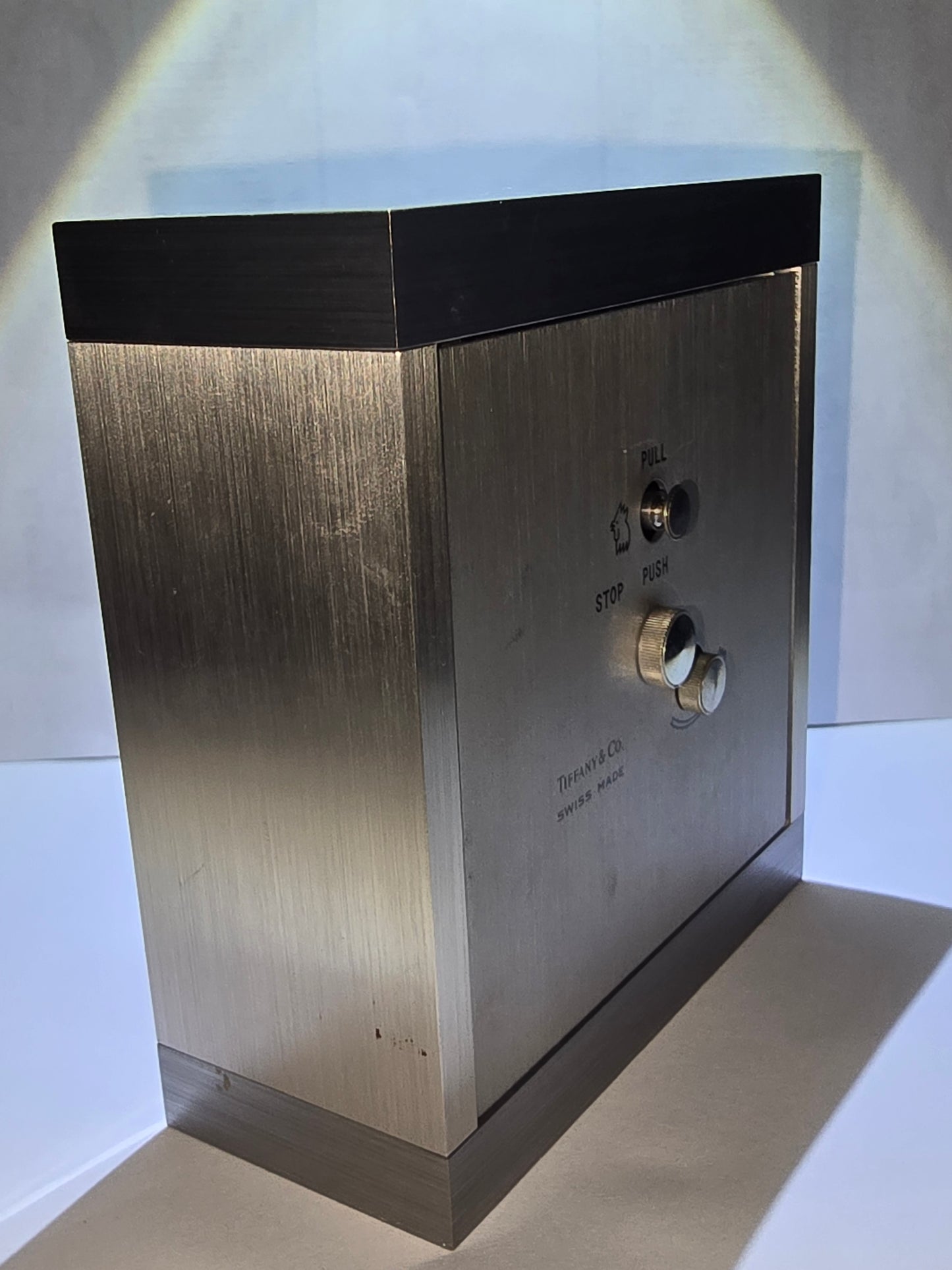 Tiffany and co. Palladium square alarm clock.