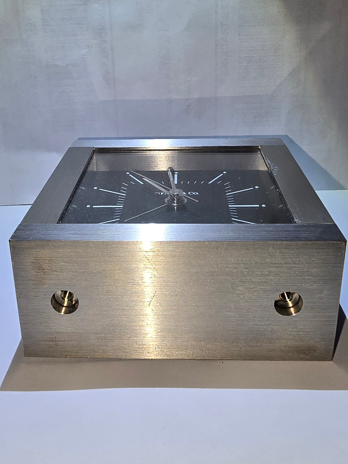 Tiffany and co. Palladium square alarm clock.