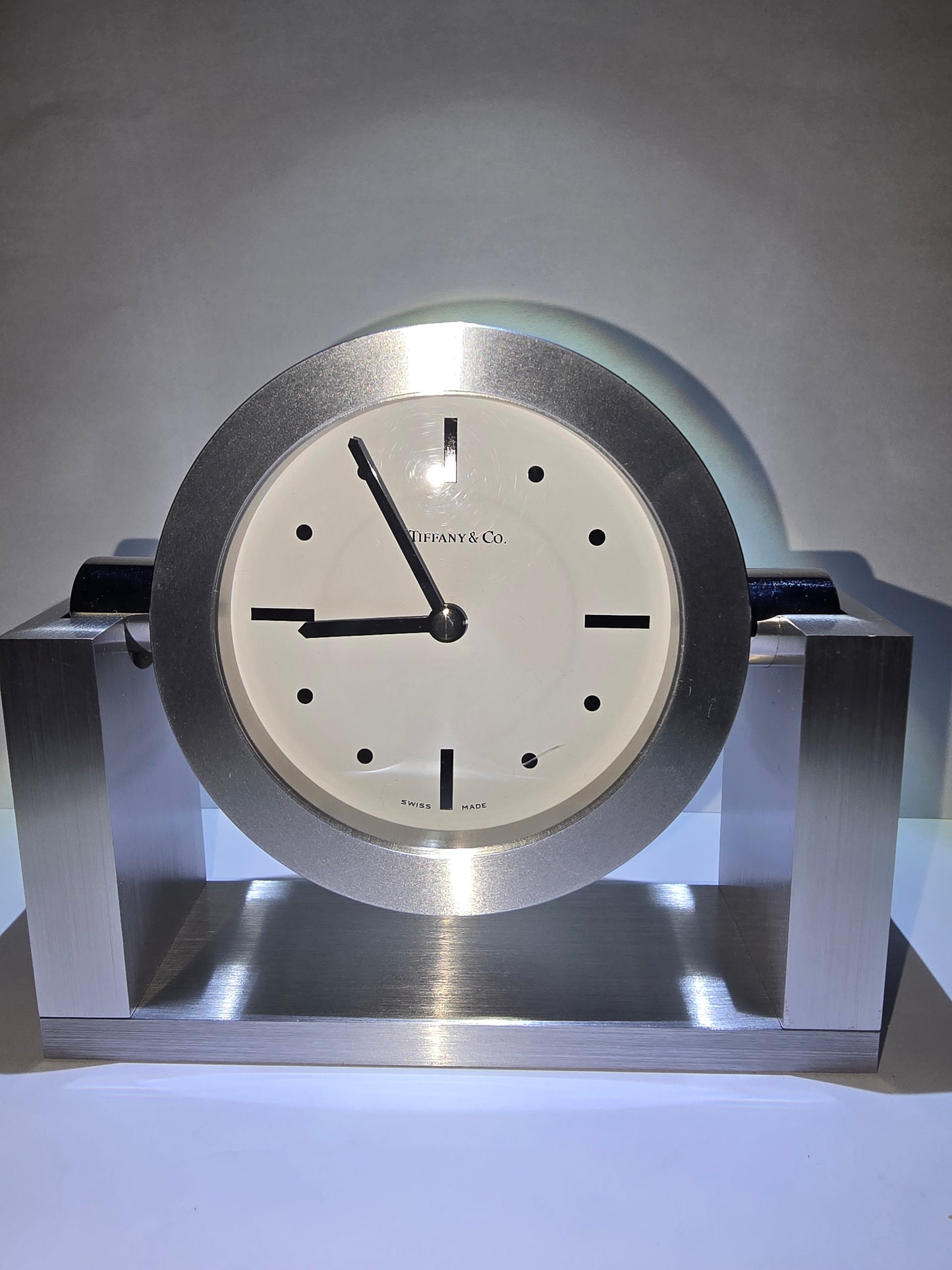 Tiffany and co table clock heavy metal swivel case