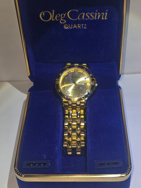 Vintage NOS Oleg Cassini calendar date, men's wristwatch