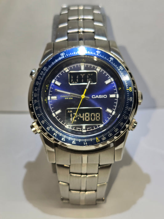 Vintage Casio MTP4700 world time, chronograph, analog, rotating bezel, digital watch