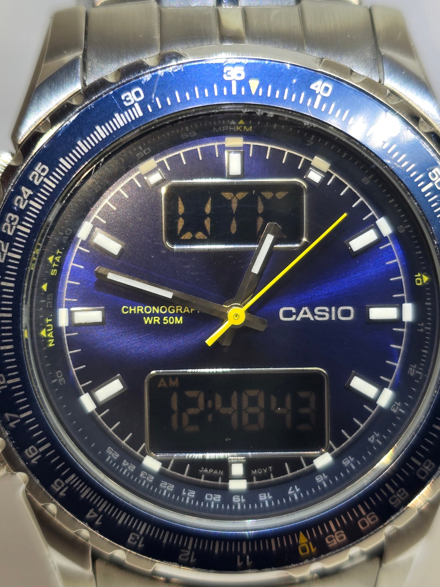 Vintage Casio MTP4700 world time, chronograph, analog, rotating bezel, digital watch