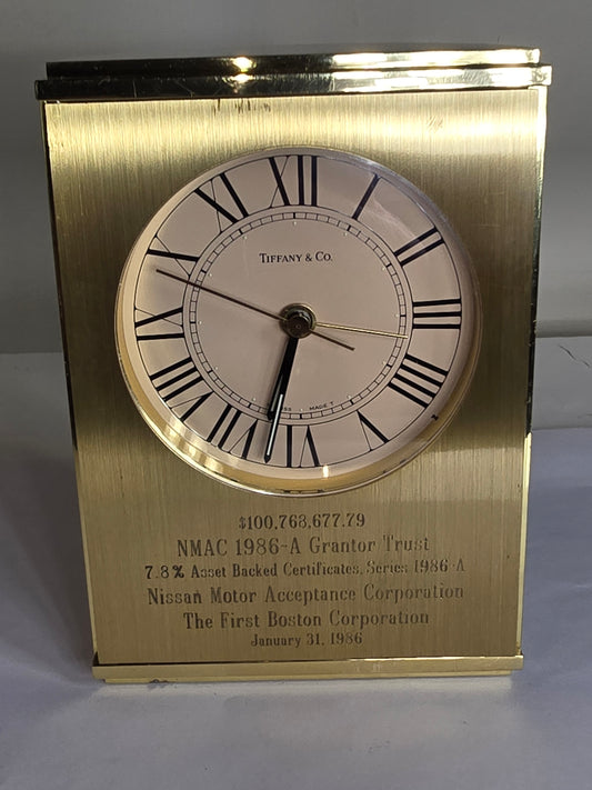 Vintage Heavy Brushed Brass Tiffany & Co Desk Clock